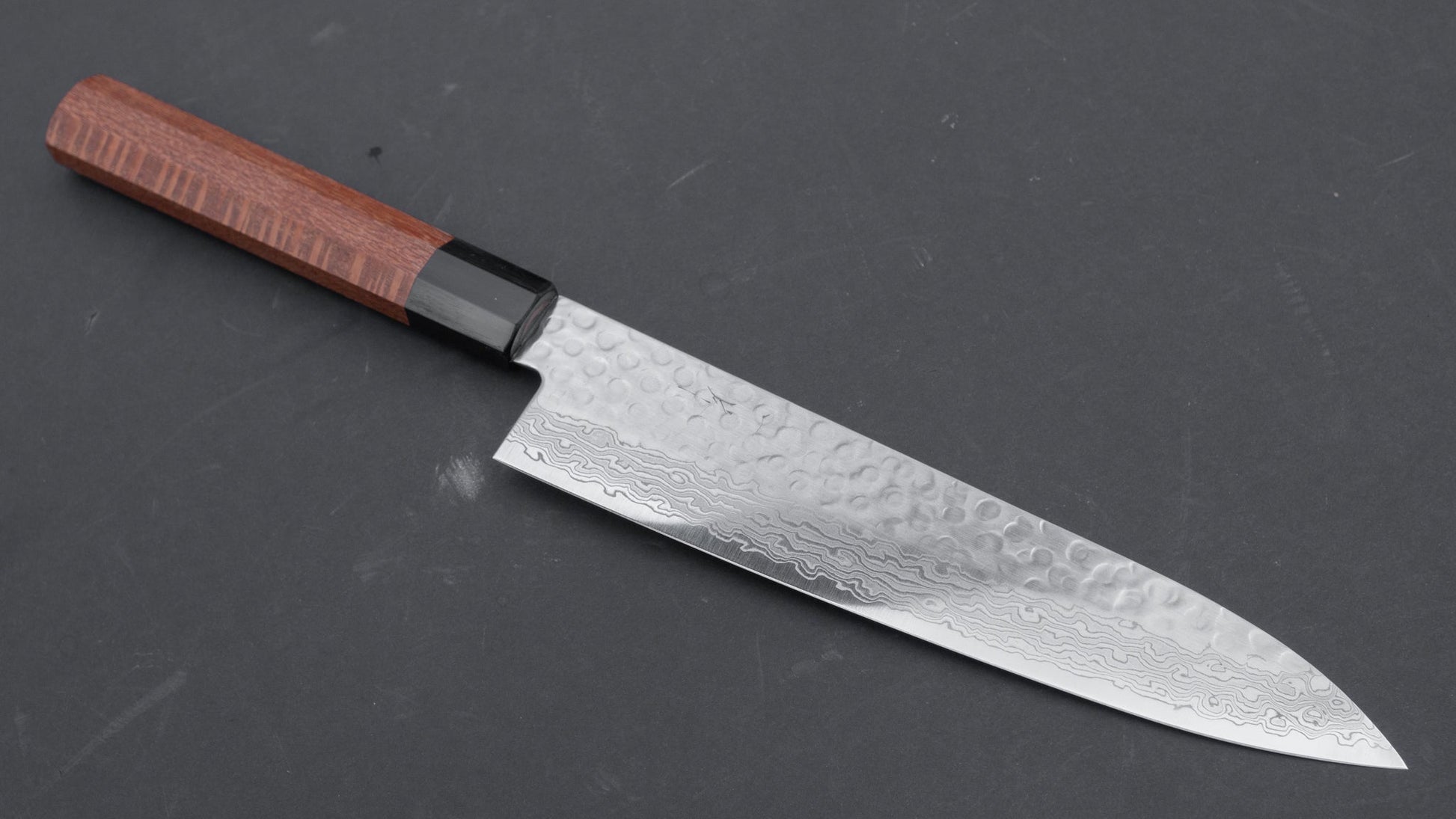 Hitohira HG Tsuchime Damascus Gyuto 210mm Lacewood Handle | HITOHIRA