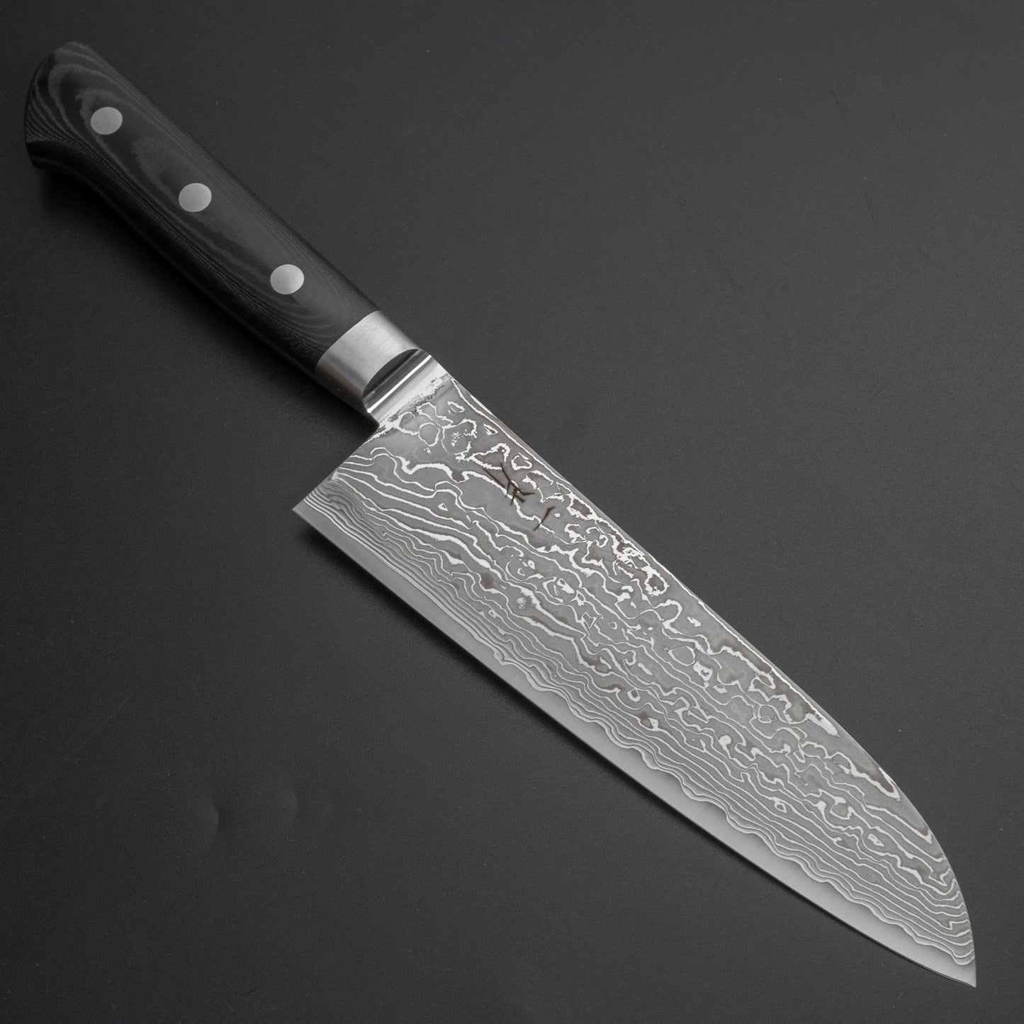 Hitohira FJ SG2 Nickel Damascus Black Santoku 180mm Linen Micarta Handle - HITOHIRA