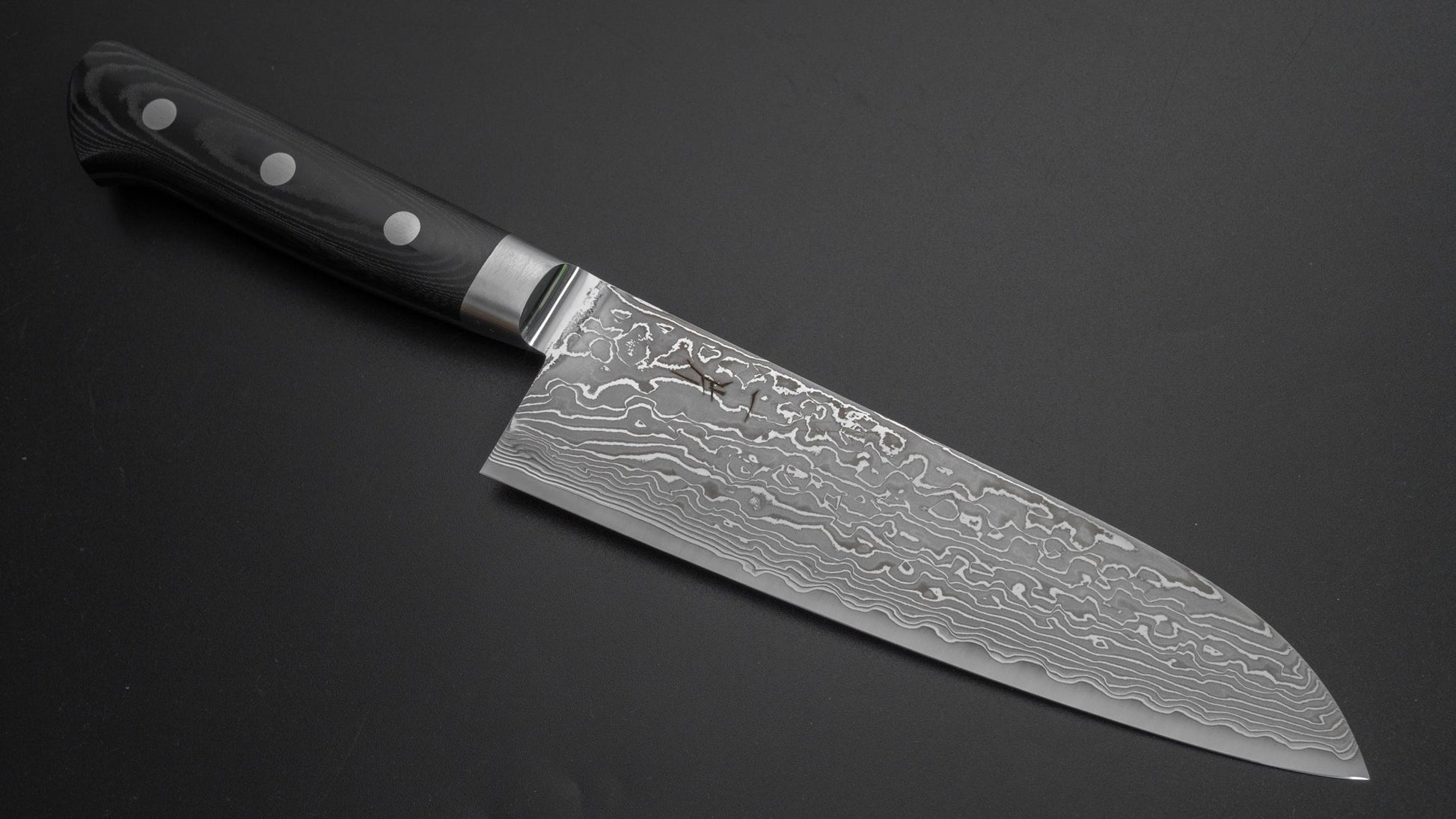 Hitohira FJ SG2 Nickel Damascus Black Santoku 180mm Linen Micarta Handle - HITOHIRA