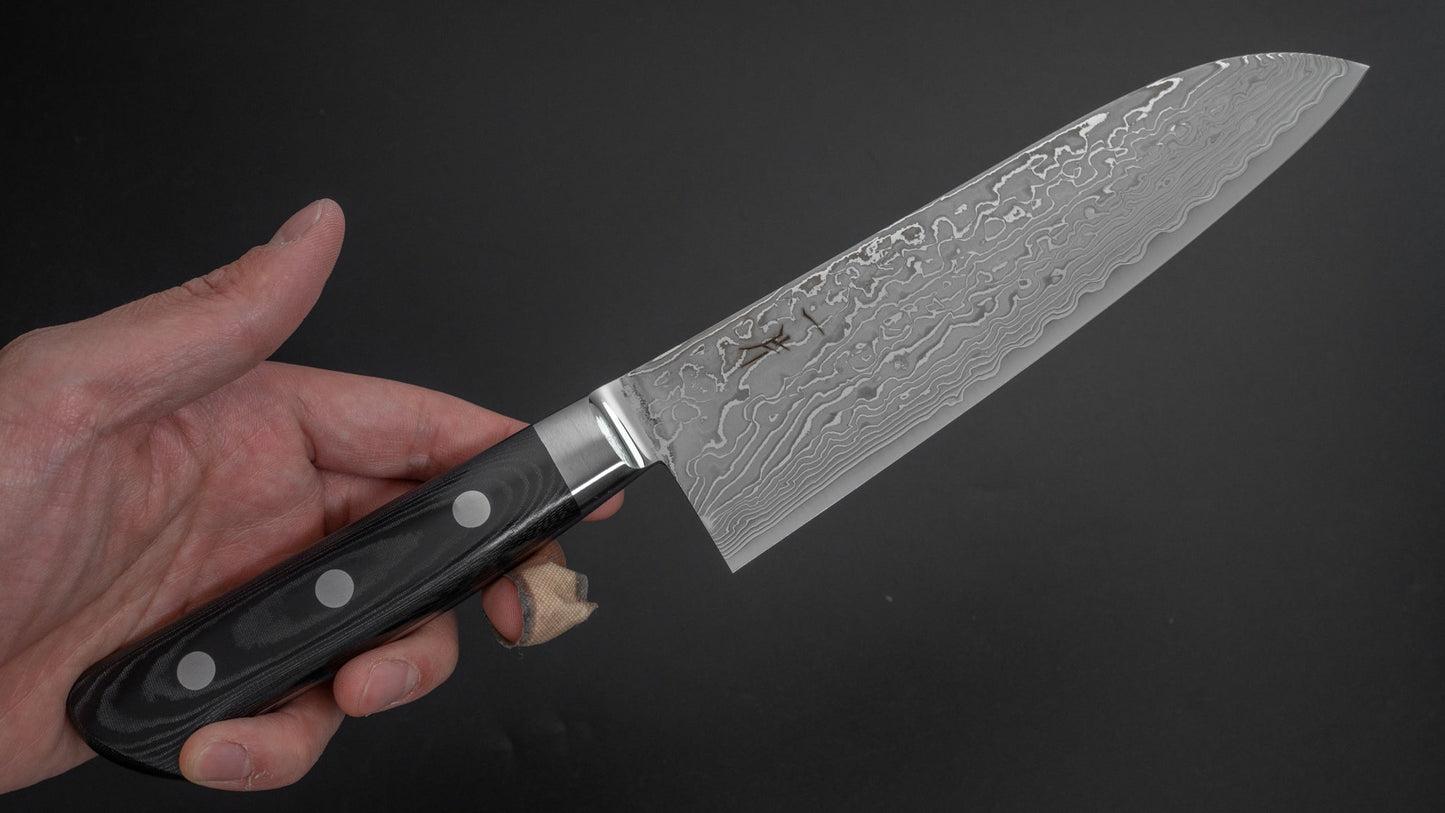 Hitohira FJ SG2 Nickel Damascus Black Santoku 180mm Linen Micarta Handle - HITOHIRA