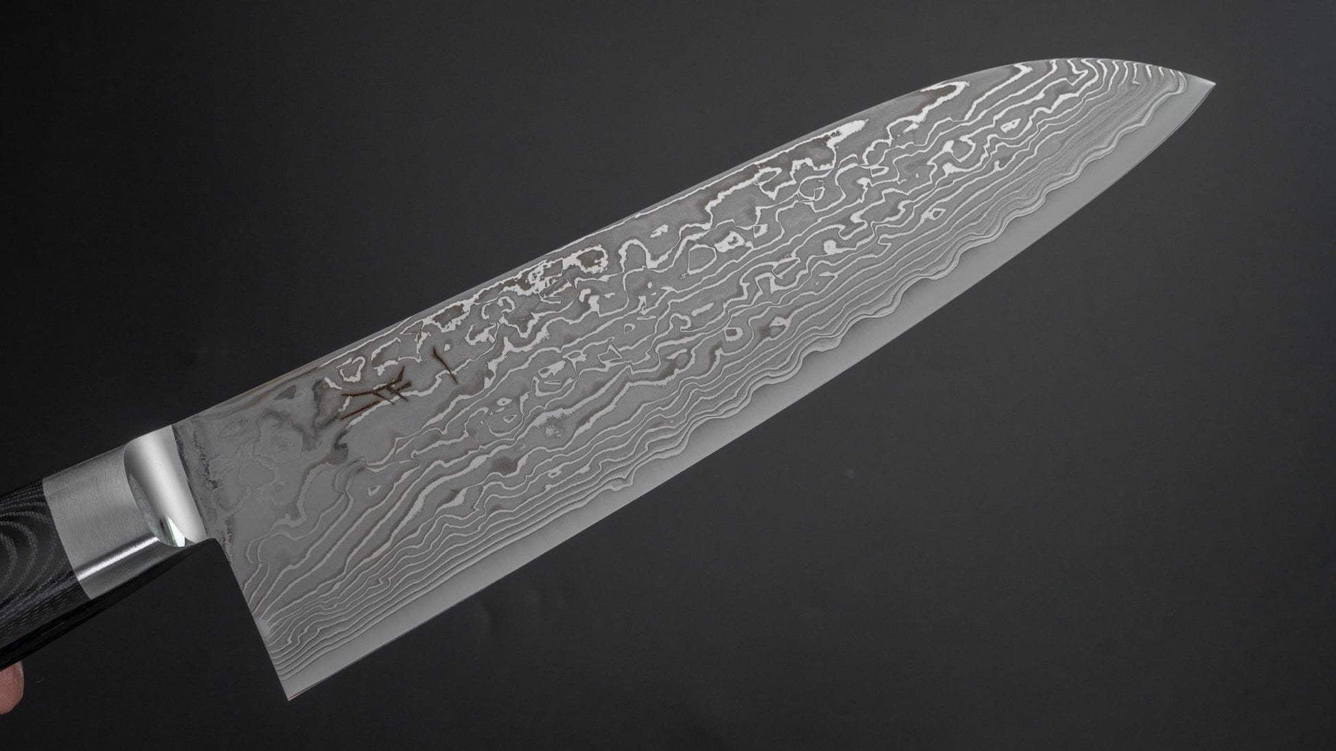 Hitohira FJ SG2 Nickel Damascus Black Santoku 180mm Linen Micarta Handle - HITOHIRA