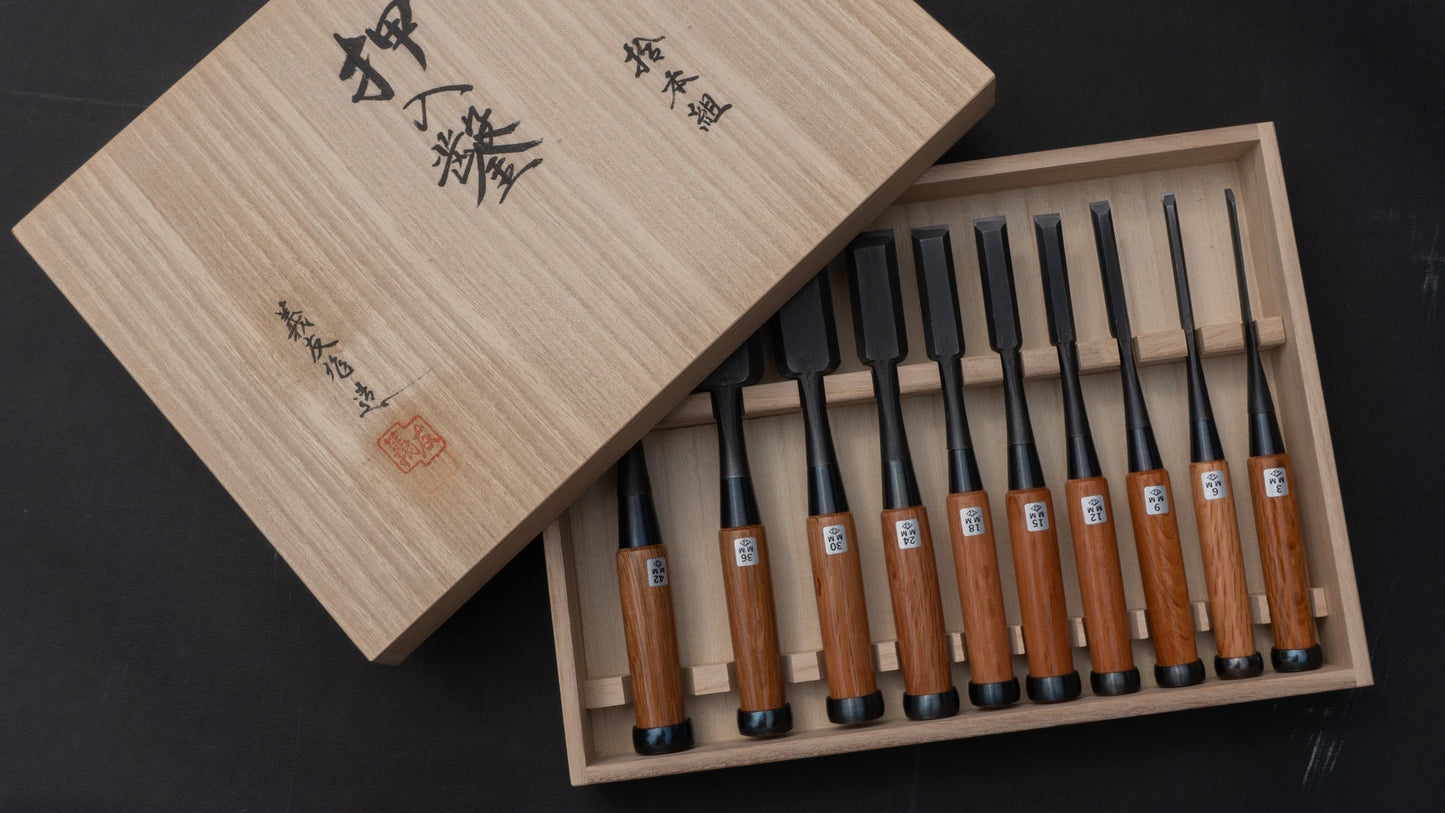 Morihei Yoshitomo Chisel 10 Set (with Kiri Box) | HITOHIRA