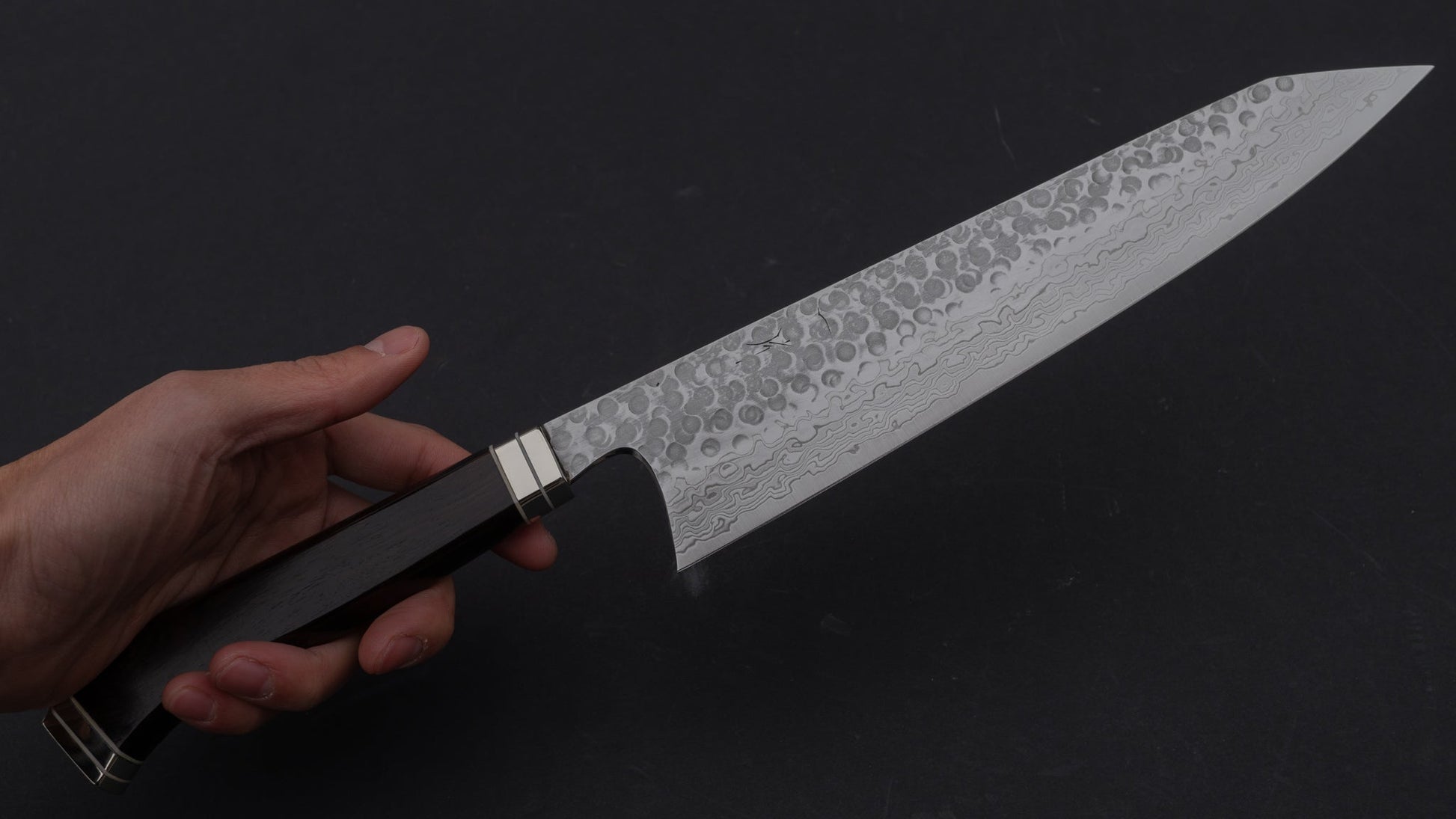 Hitohira HG Tsuchime Damascus Kiritsuke Gyuto 240mm Ebony Handle (Fusion Handle/ Discounted/ Limited/ Saya) | HITOHIRA