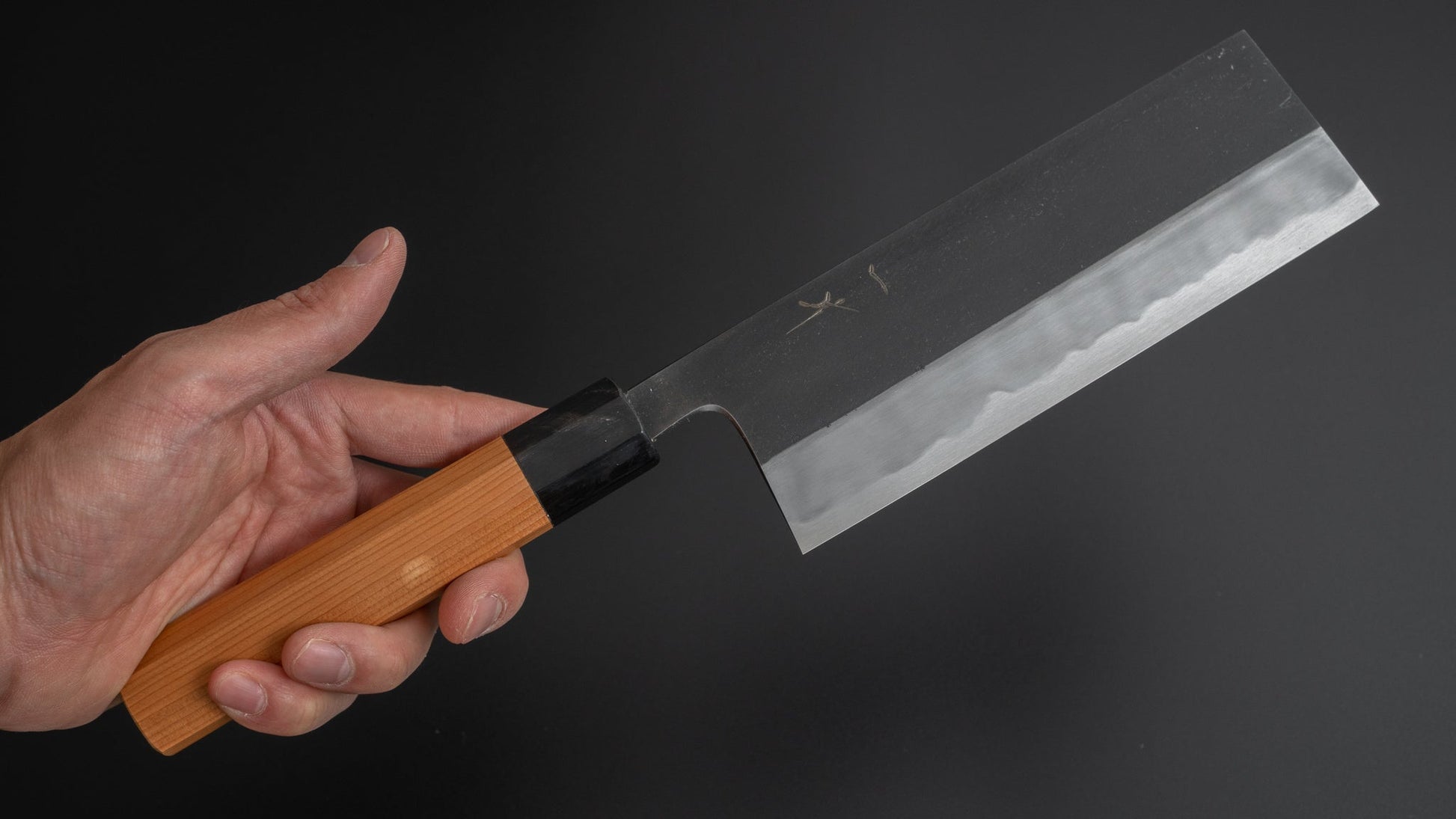 Hitohira Tanaka Kyuzo Blue #1 Kurouchi Nakiri 180mm Yakusugi Cedar Handle (Kaku) - HITOHIRA