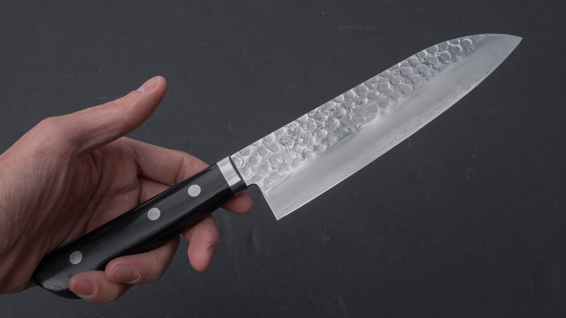 Hitohira Imojiya MZ Tsuchime Migaki Santoku 165mm Pakka Handle | HITOHIRA