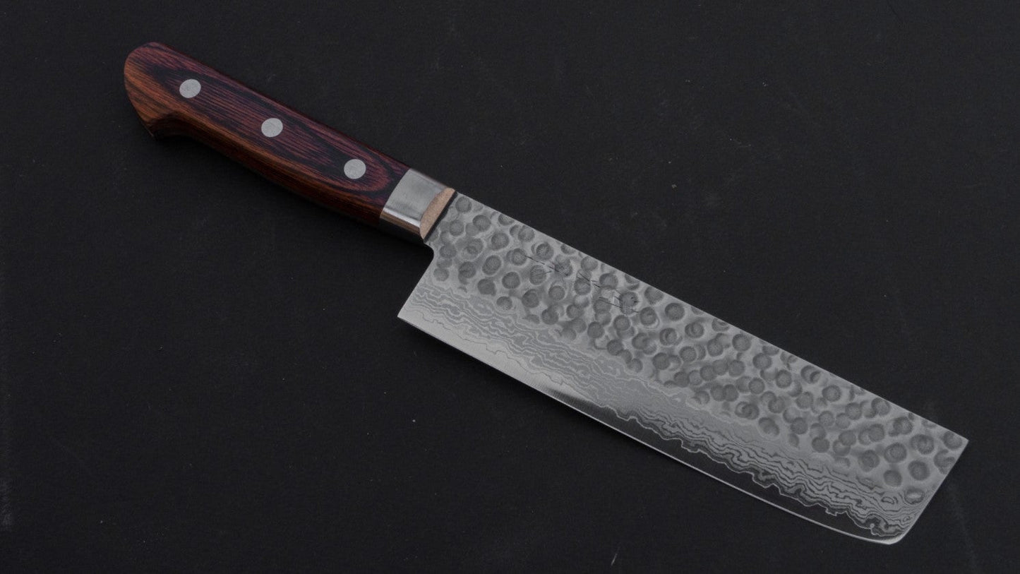 Morihei Kiyomitsu HG Tsuchime Damascus Nakiri 165mm Imitation Mahogany Handle - HITOHIRA