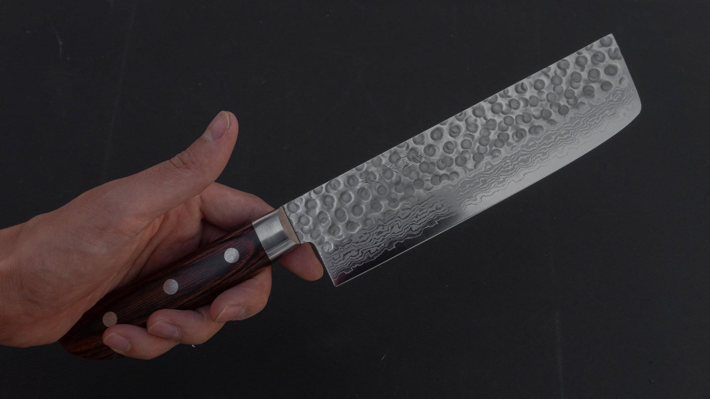 Morihei Kiyomitsu HG Tsuchime Damascus Nakiri 165mm Imitation Mahogany Handle - HITOHIRA