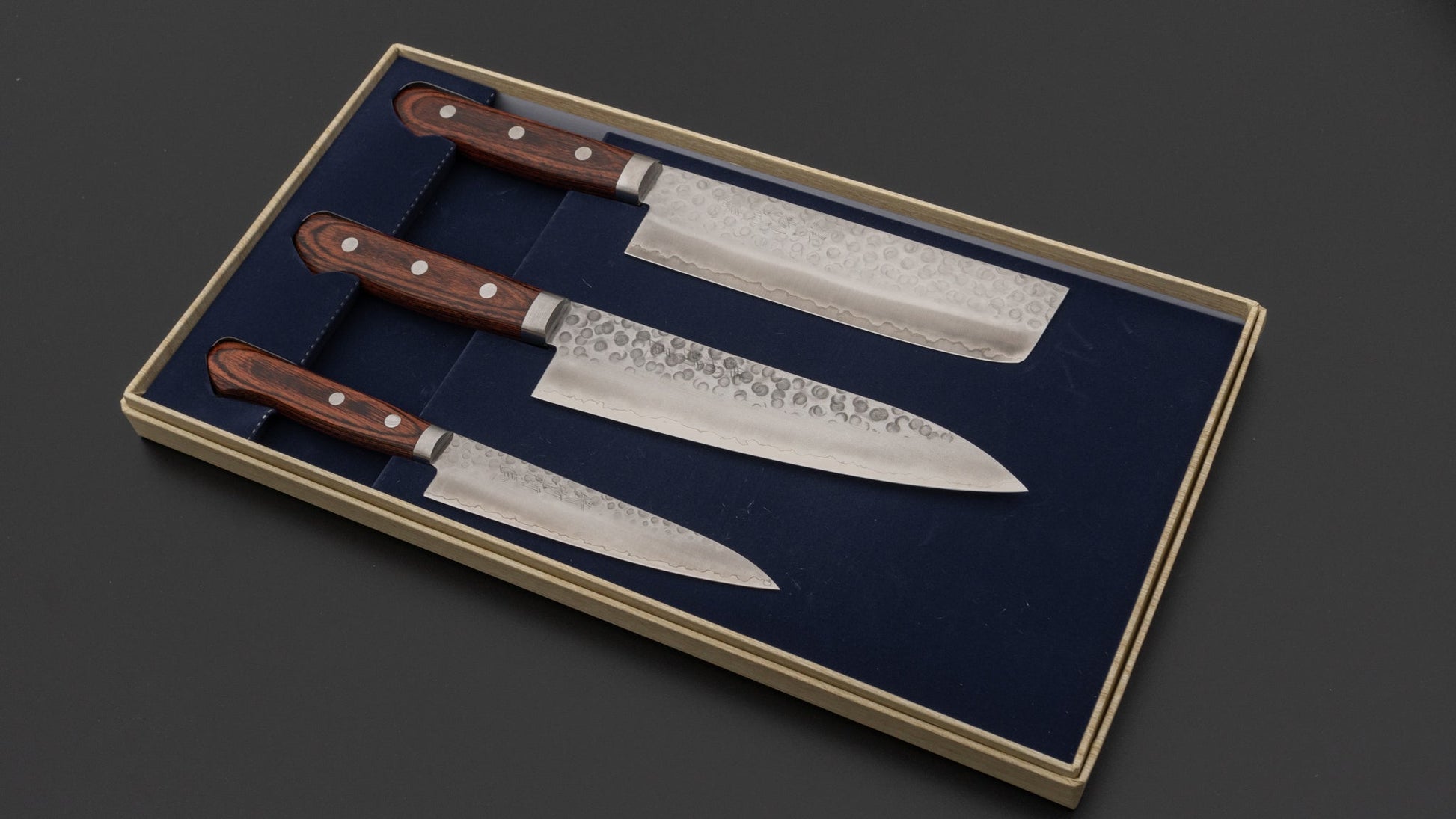 Hitohira Imojiya HG Tsuchime Knife Set (Petty 135mm, Nakiri & Gyuto 180mm) | HITOHIRA