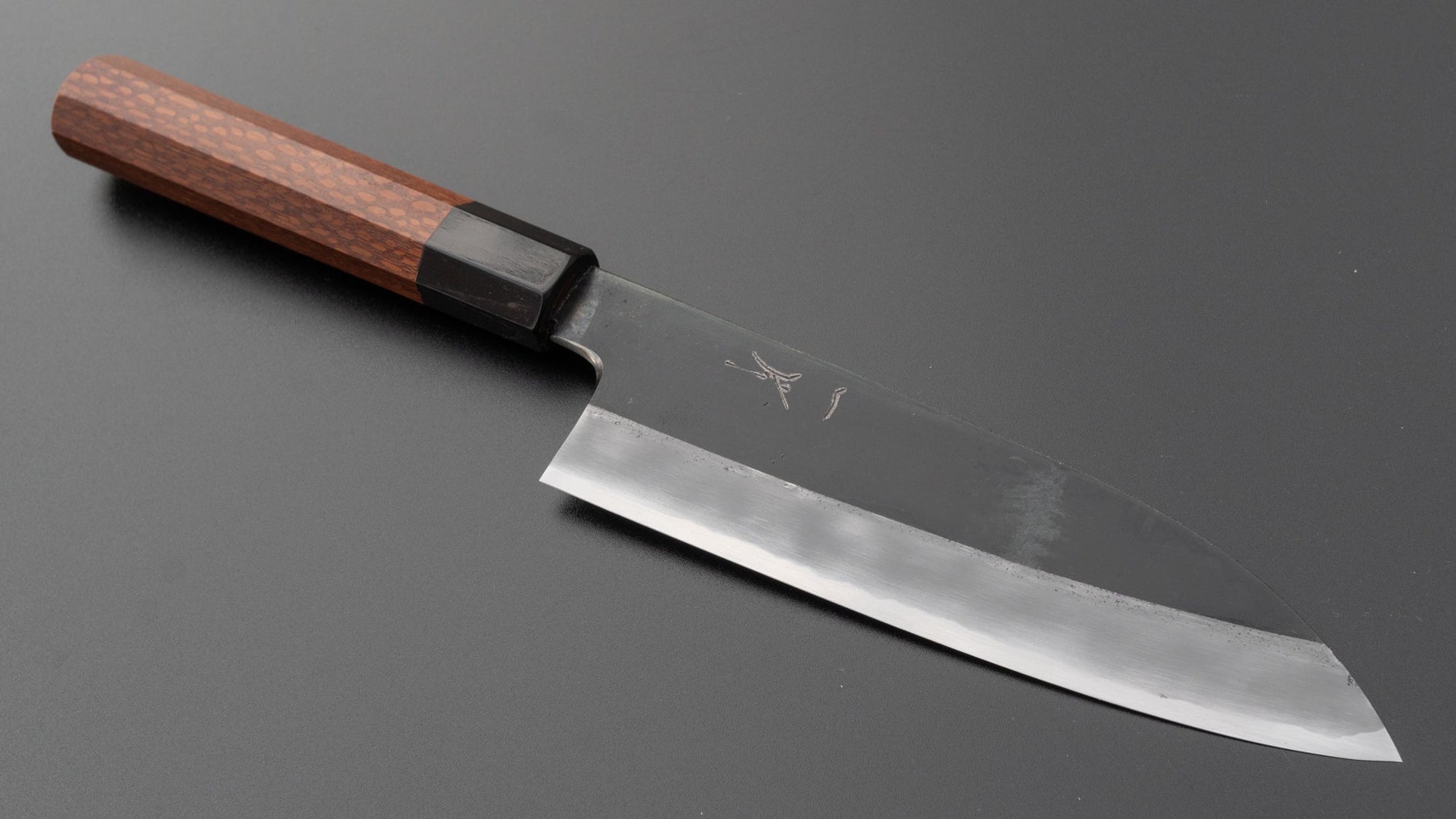 Hitohira Kikuchiyo Kyuzo Blue #2 Kurouchi Santoku 180mm Lacewood Handle (Limited) | HITOHIRA