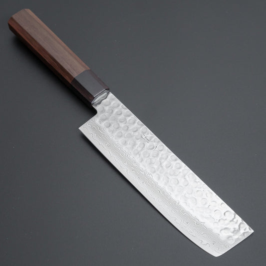 Hitohira HG Tsuchime Damascus Nakiri Rosewood Handle (Original Handle) - HITOHIRA