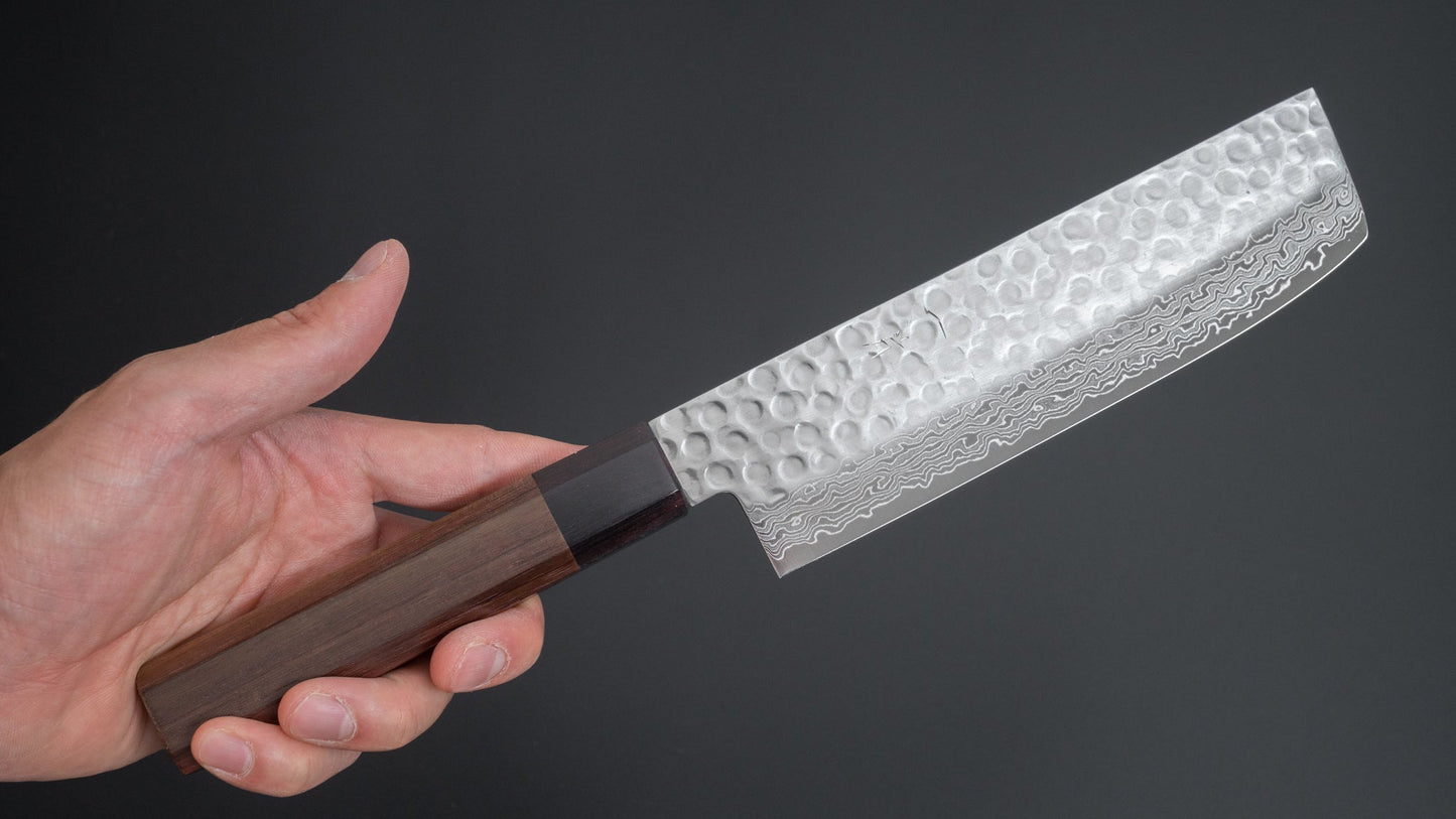 Hitohira HG Tsuchime Damascus Nakiri Rosewood Handle (Original Handle) - HITOHIRA