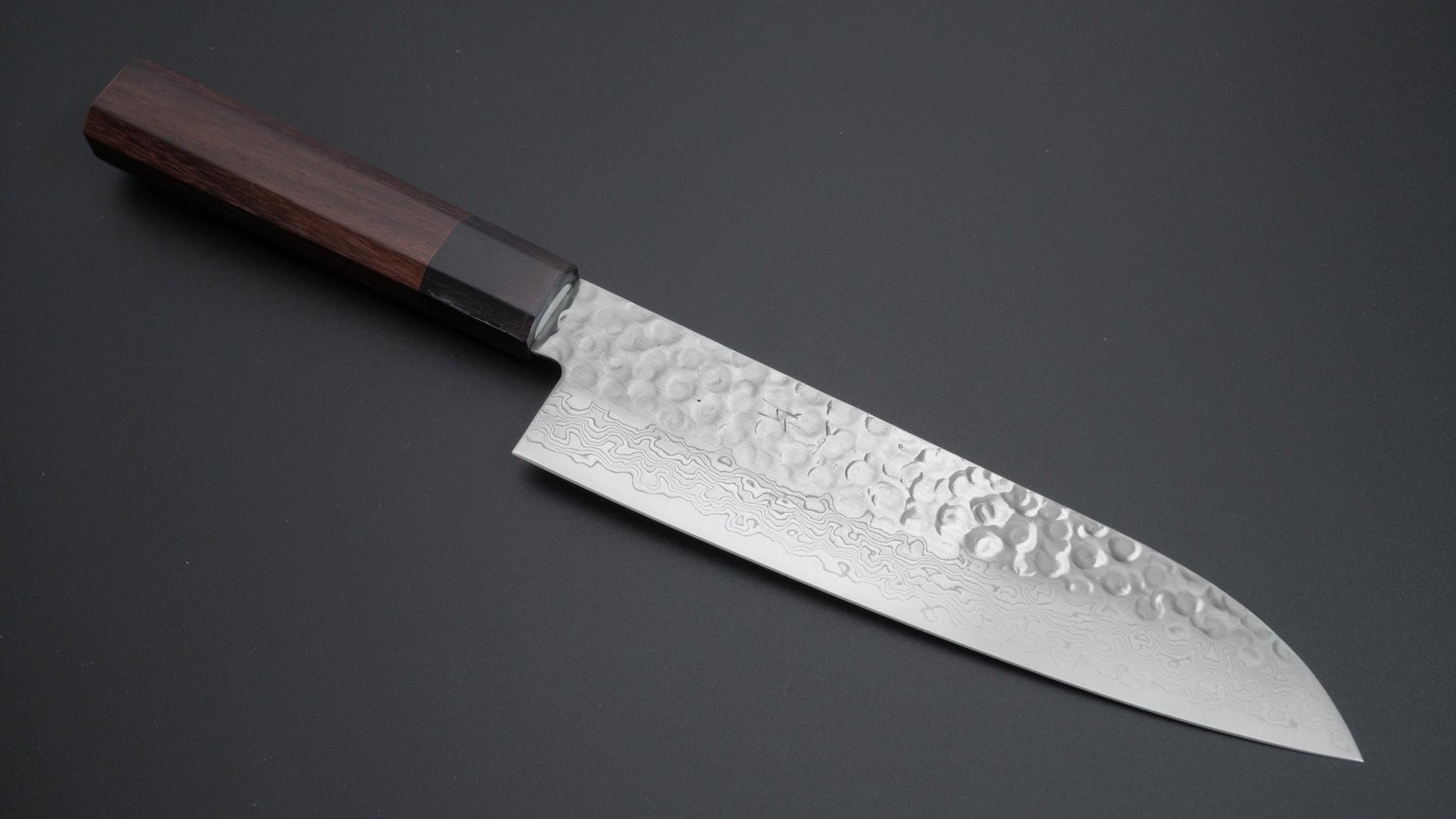 Hitohira HG Tsuchime Damascus Santoku Rosewood Handle (Original Handle) - HITOHIRA