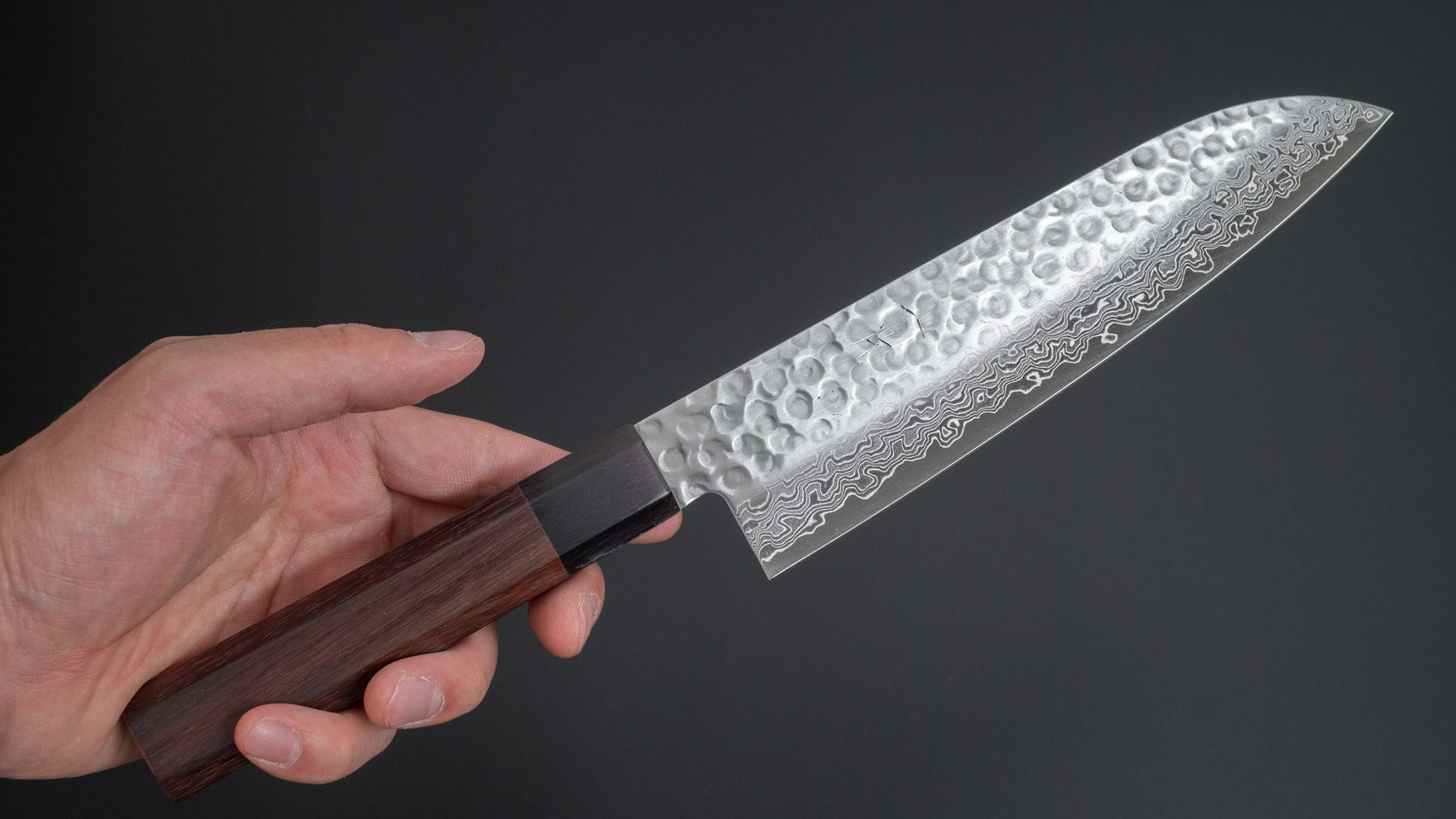 Hitohira HG Tsuchime Damascus Santoku Rosewood Handle (Original Handle) - HITOHIRA