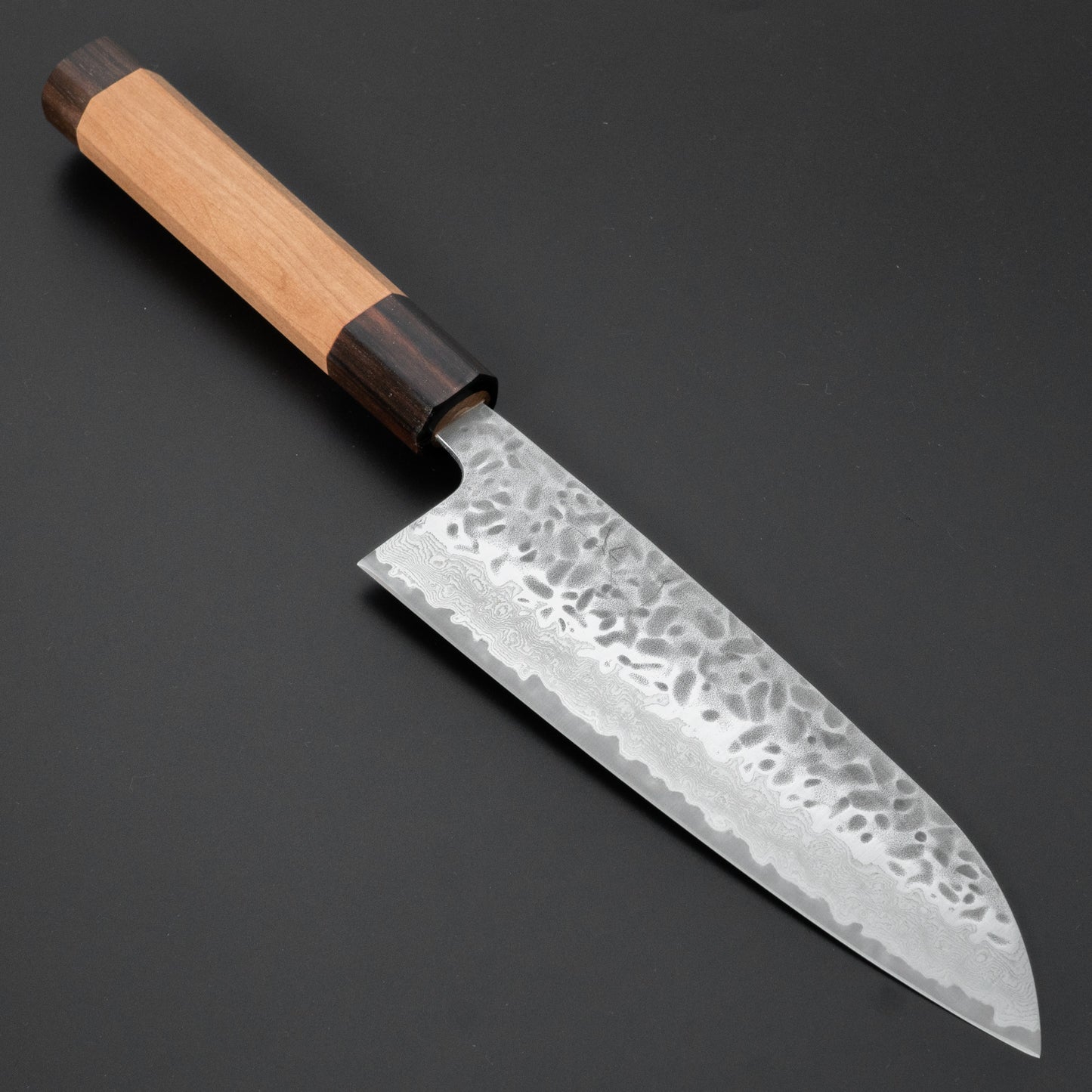 Hitohira Futana Stainless Tsuchime Damascus Santoku Cherry Wood Handle - HITOHIRA