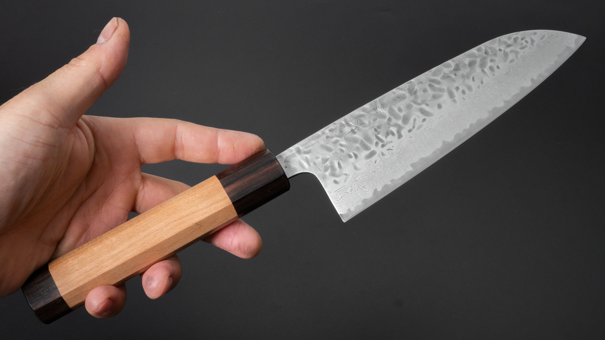 Hitohira Futana Stainless Tsuchime Damascus Santoku Cherry Wood Handle - HITOHIRA