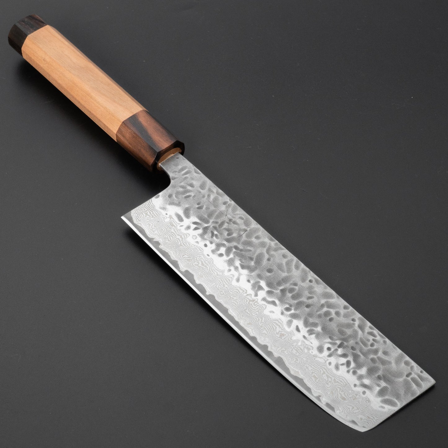 Hitohira Futana Stainless Tsuchime Damascus Nakiri Cherry Wood Handle - HITOHIRA