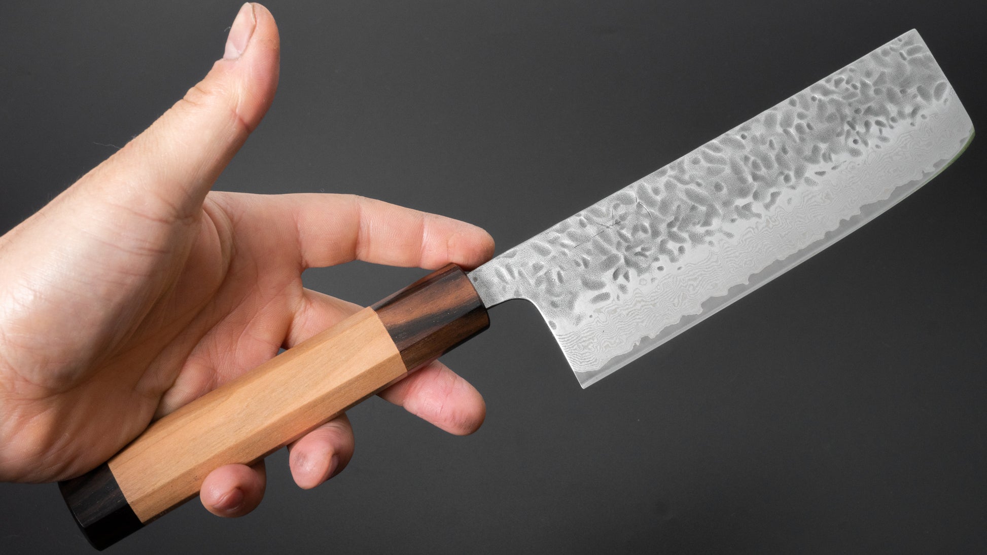 Hitohira Futana Stainless Tsuchime Damascus Nakiri Cherry Wood Handle - HITOHIRA