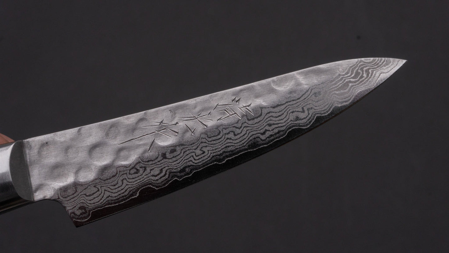 Morihei Kiyomitsu HG Tsuchime Damascus Paring 80mm Imitation Mahogany Handle | HITOHIRA