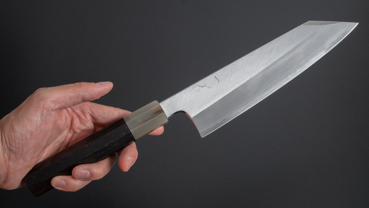 Hitohira Togashi White #1 Stainless Clad Migaki Kiritsuke Gyuto 210mm Taihei Ebony Handle - HITOHIRA