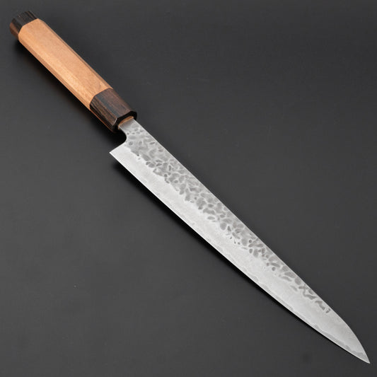 Hitohira Futana Stainless Tsuchime Damascus Sujihiki 240mm Cherry Wood Handle - HITOHIRA