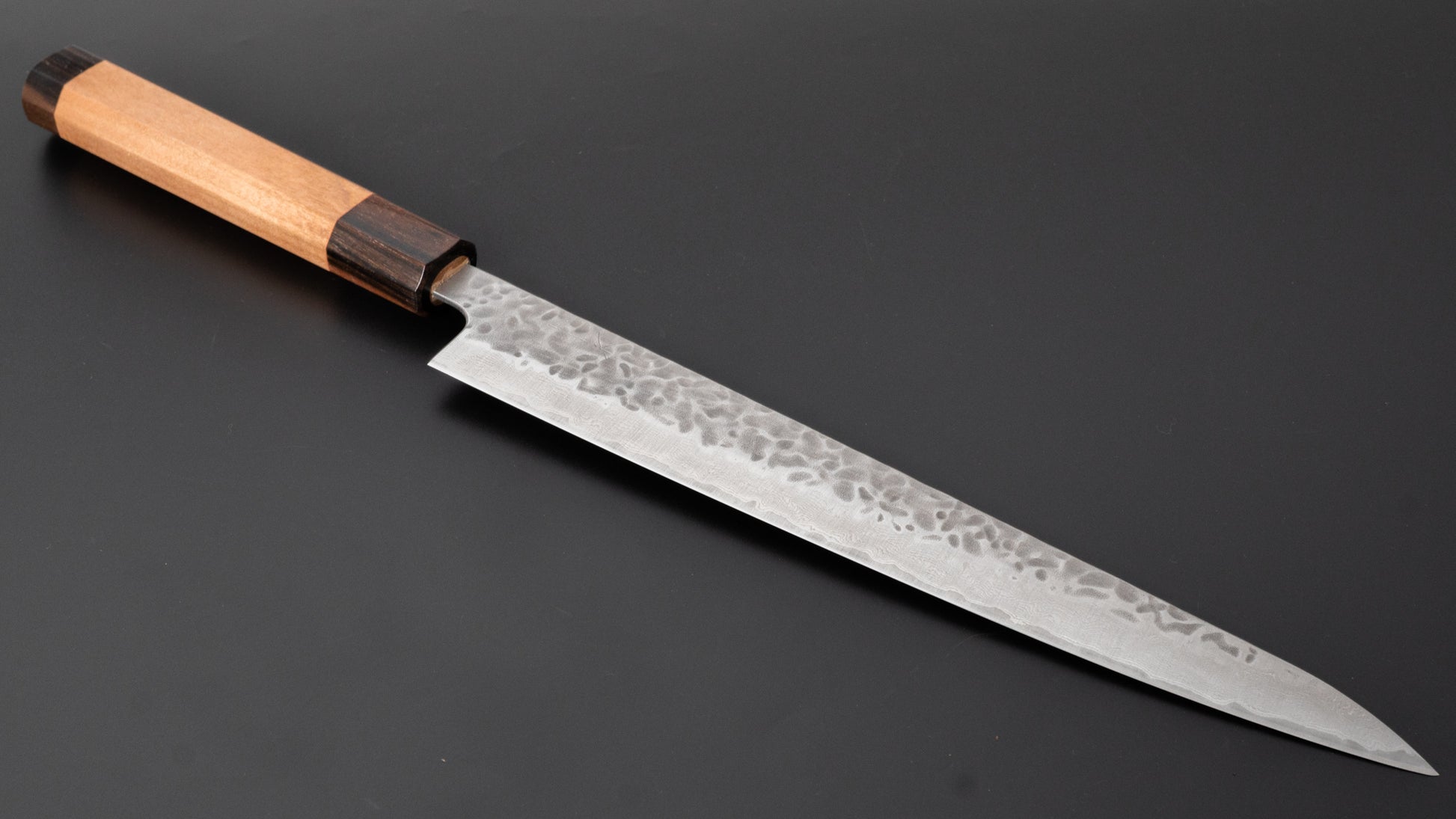 Hitohira Futana Stainless Tsuchime Damascus Sujihiki 240mm Cherry Wood Handle - HITOHIRA