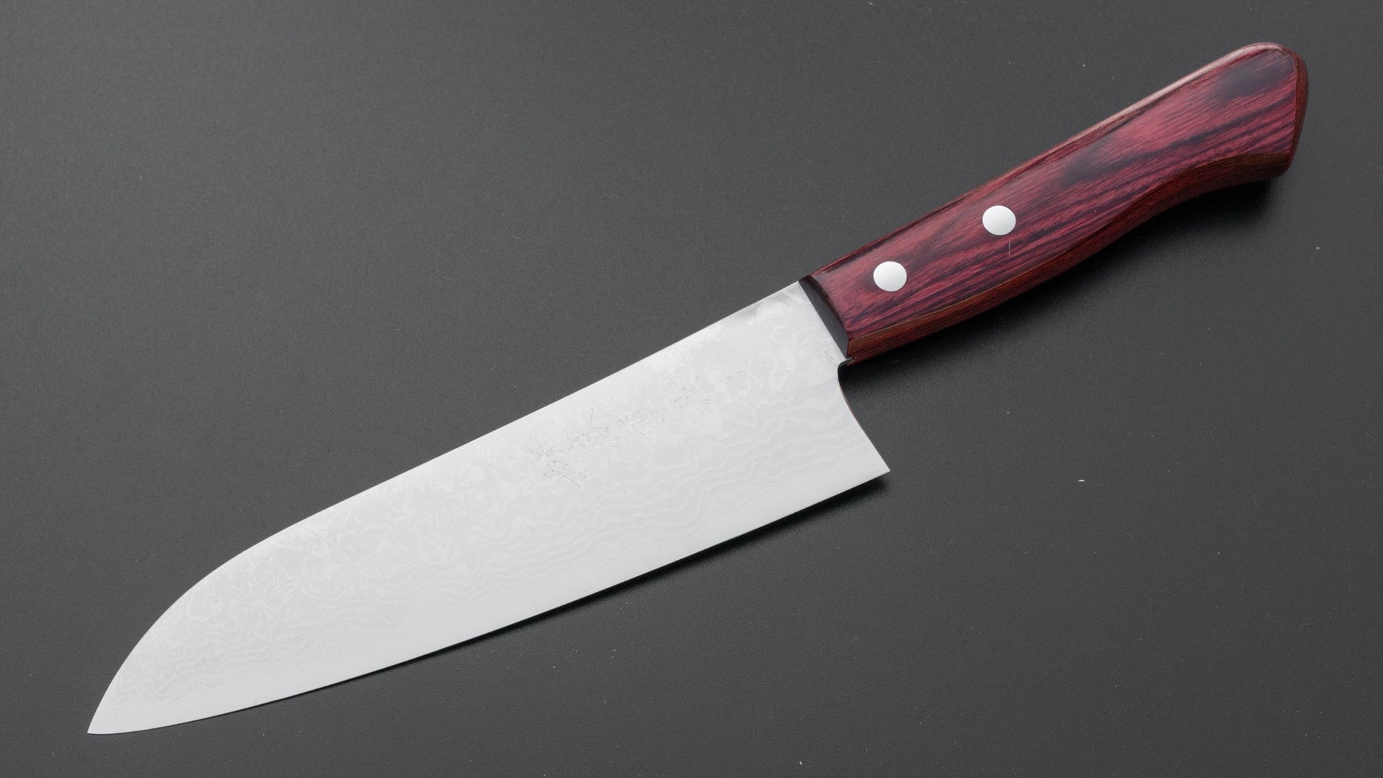 Katsushige V10 Damascus Santoku 165mm Wine Pakka Handle | HITOHIRA