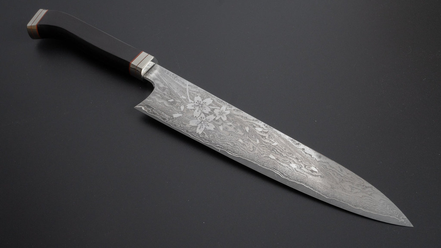 Hitohira Uki Sakura Damascus Gyuto 240mm Fusion Ebony Handle - HITOHIRA