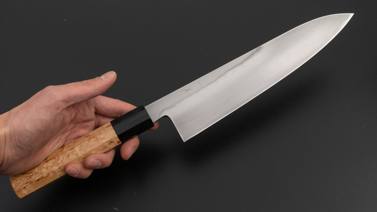 Hitohira Togashi Yohei Blue #1 Mizu Honyaki Gyuto 240mm Taihei Masur Birch Handle (#010/ Saya) | HITOHIRA