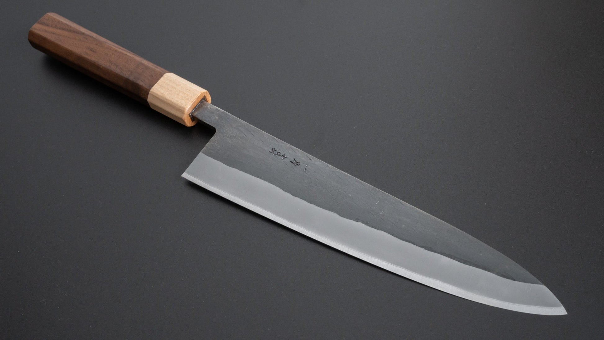 Hitohira TD Blue #2 Stainless Clad Kurouchi Gyuto 210mm Walnut Handle - HITOHIRA