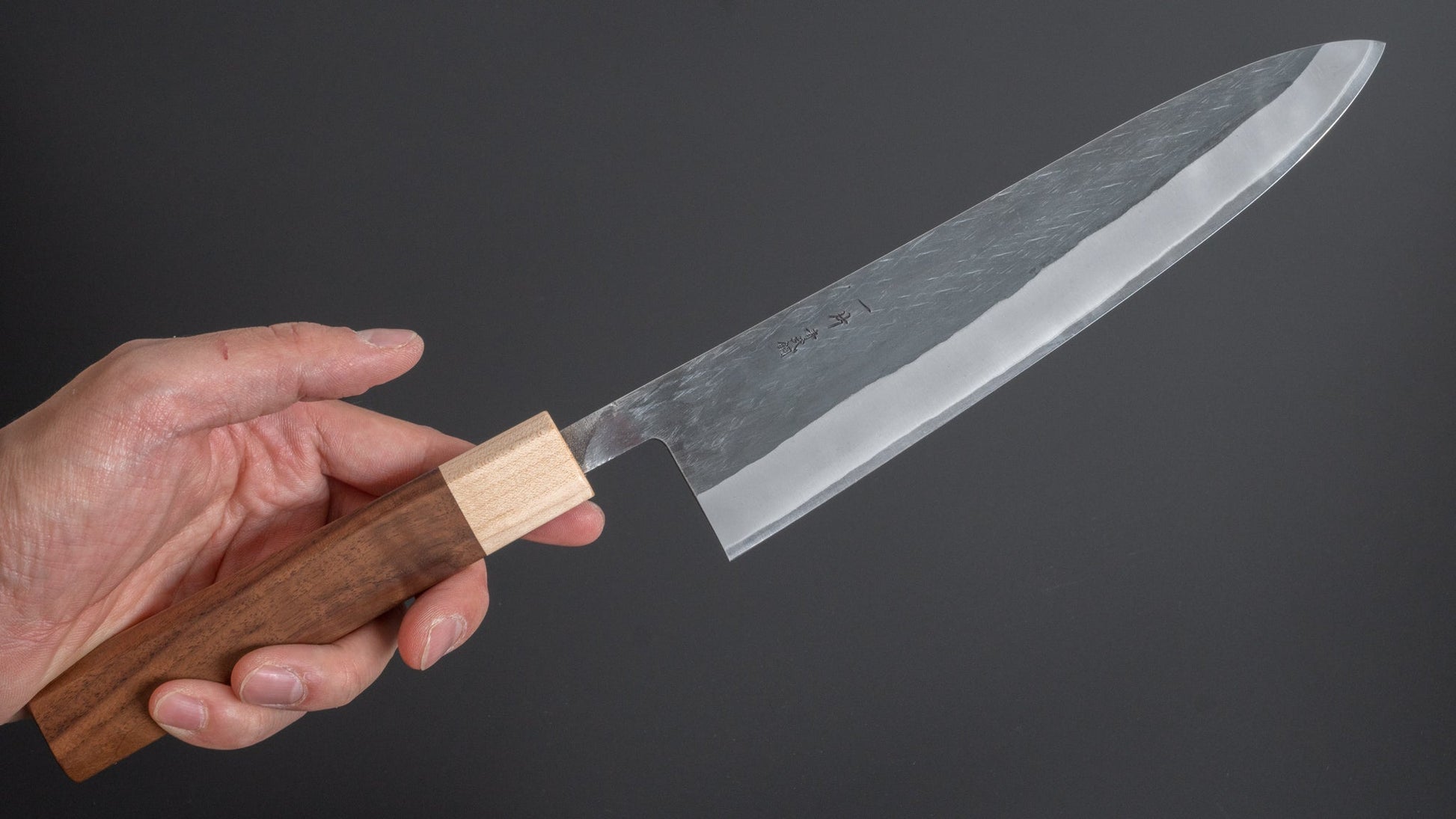 Hitohira TD Blue #2 Stainless Clad Kurouchi Gyuto 210mm Walnut Handle - HITOHIRA