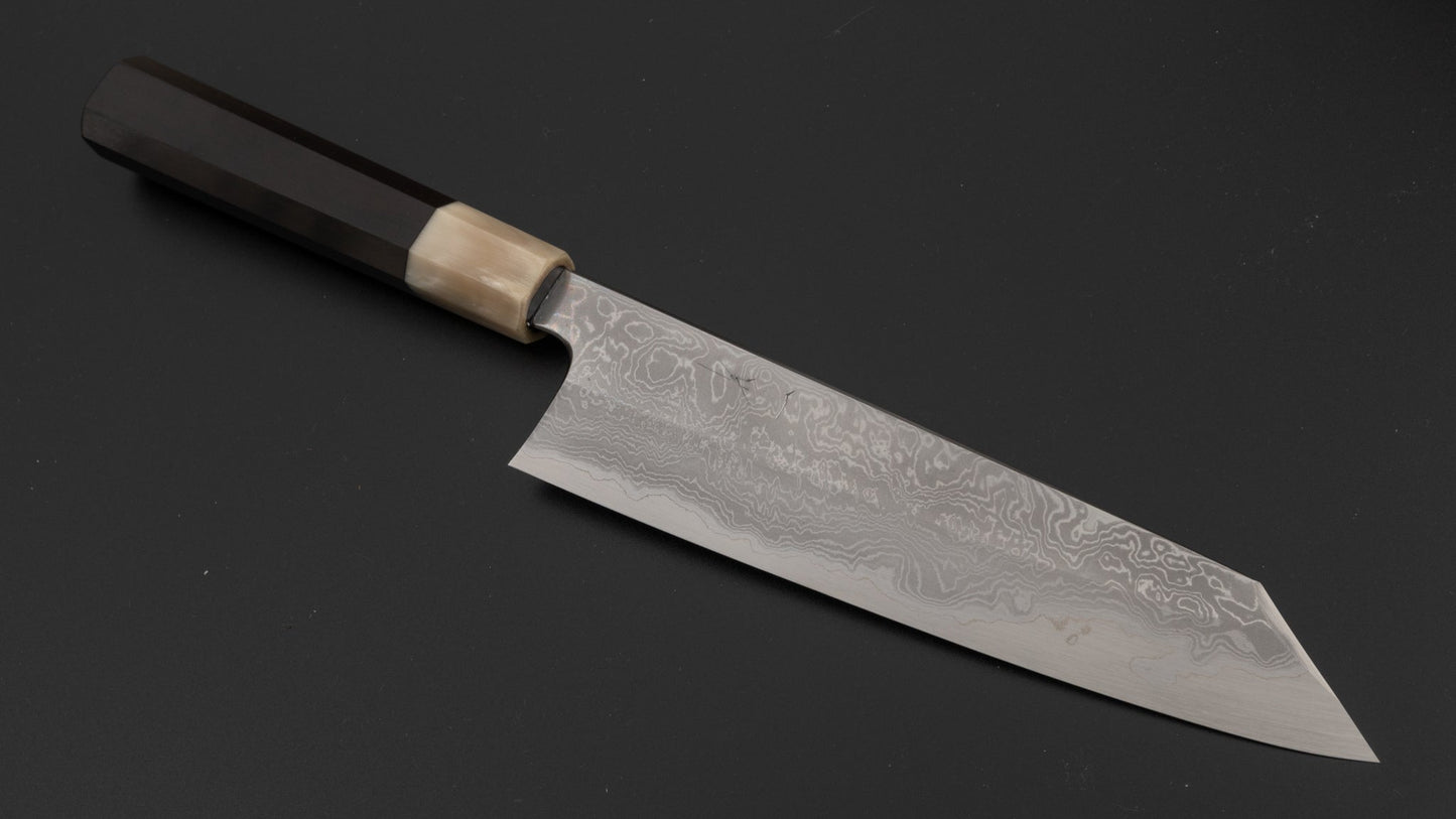 Hitohira Tanaka Kambei Blue #1 Damascus Kiritsuke Gyuto 210mm Ebony Handle (Wide/ Limited) | HITOHIRA