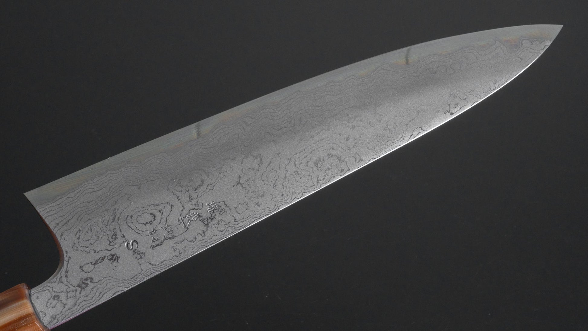 Hitohira Tanaka Kyuzo Vintage Swedish Carbon Damascus Gyuto 240mm Taihei Ebony Handle (#3/ Saya) - HITOHIRA