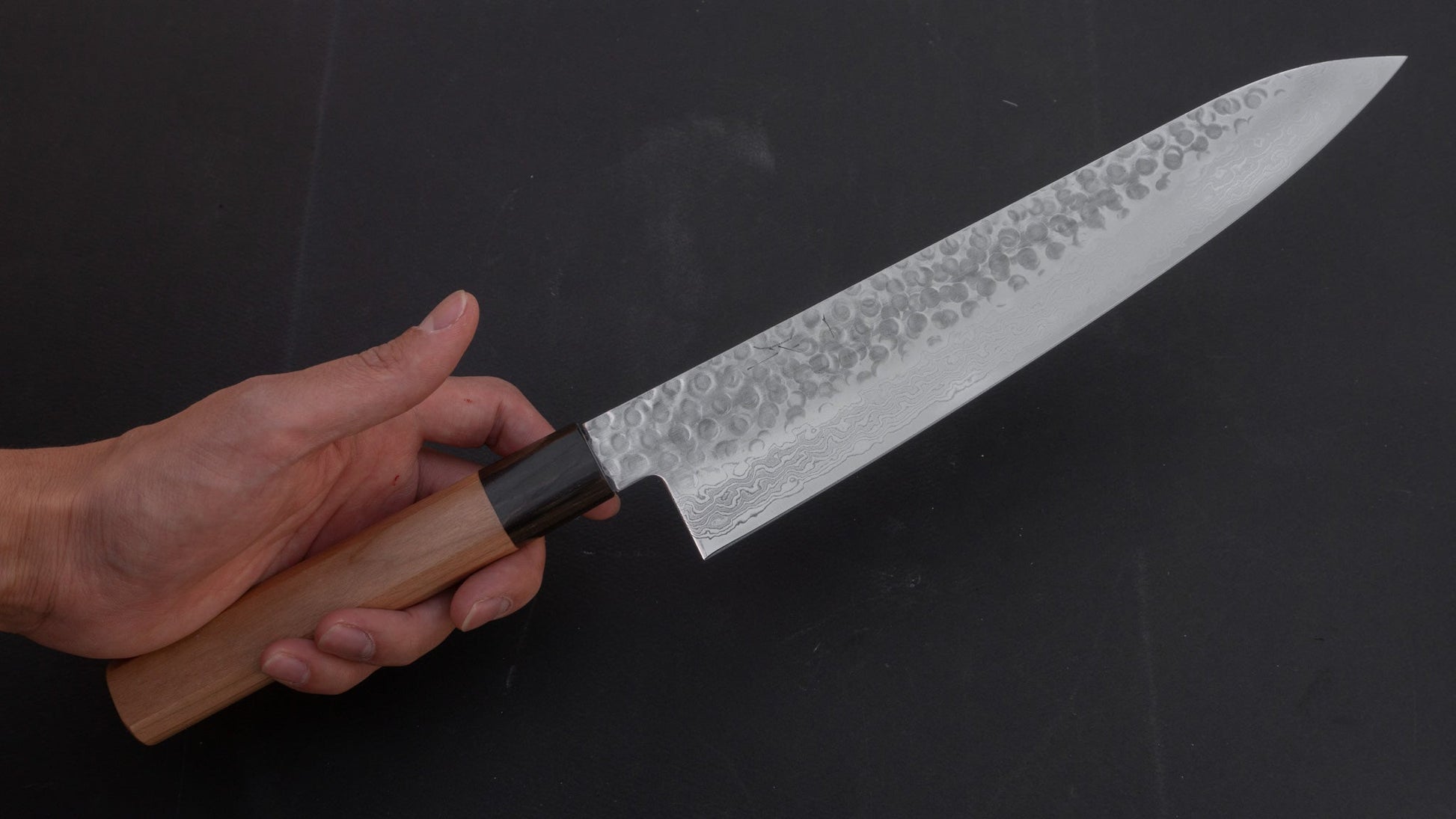 Hitohira HG Tsuchime Damascus Gyuto 240mm Cherry Wood Handle | HITOHIRA