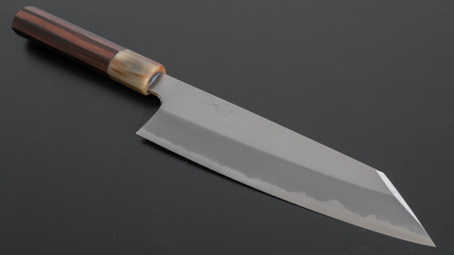 Hitohira Togashi White #1 Stainless Clad Migaki Kiritsuke Gyuto 210mm Taihei Makassar Ebony Handle - HITOHIRA