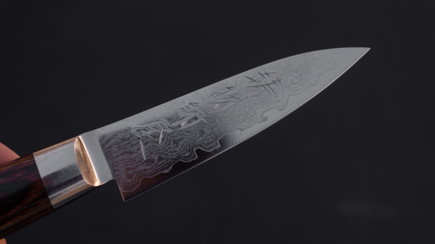 Hitohira Imojiya ST Damascus Paring 80mm Imitation Mahogany Handle | HITOHIRA