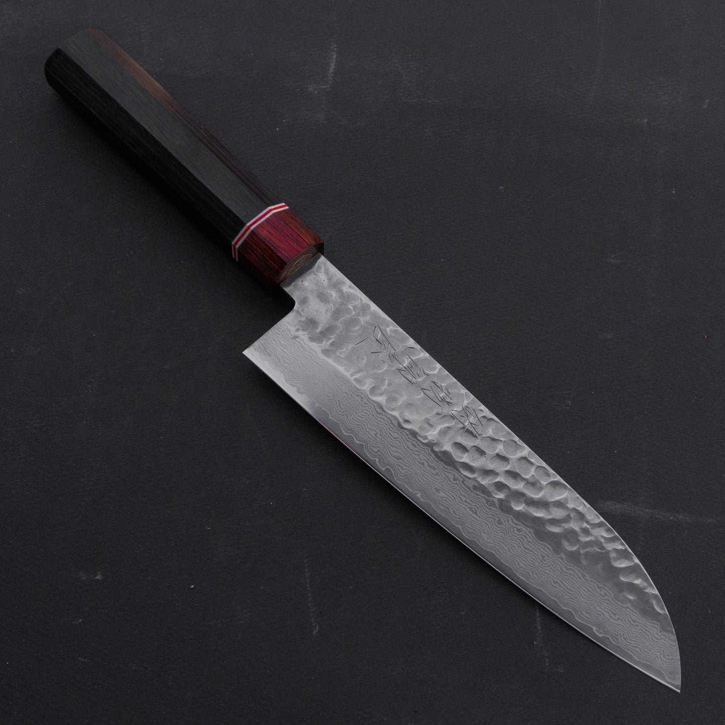 Hitohira Imojiya ST Tsuchime Damascus Santoku 180mm Pakka Handle | HITOHIRA