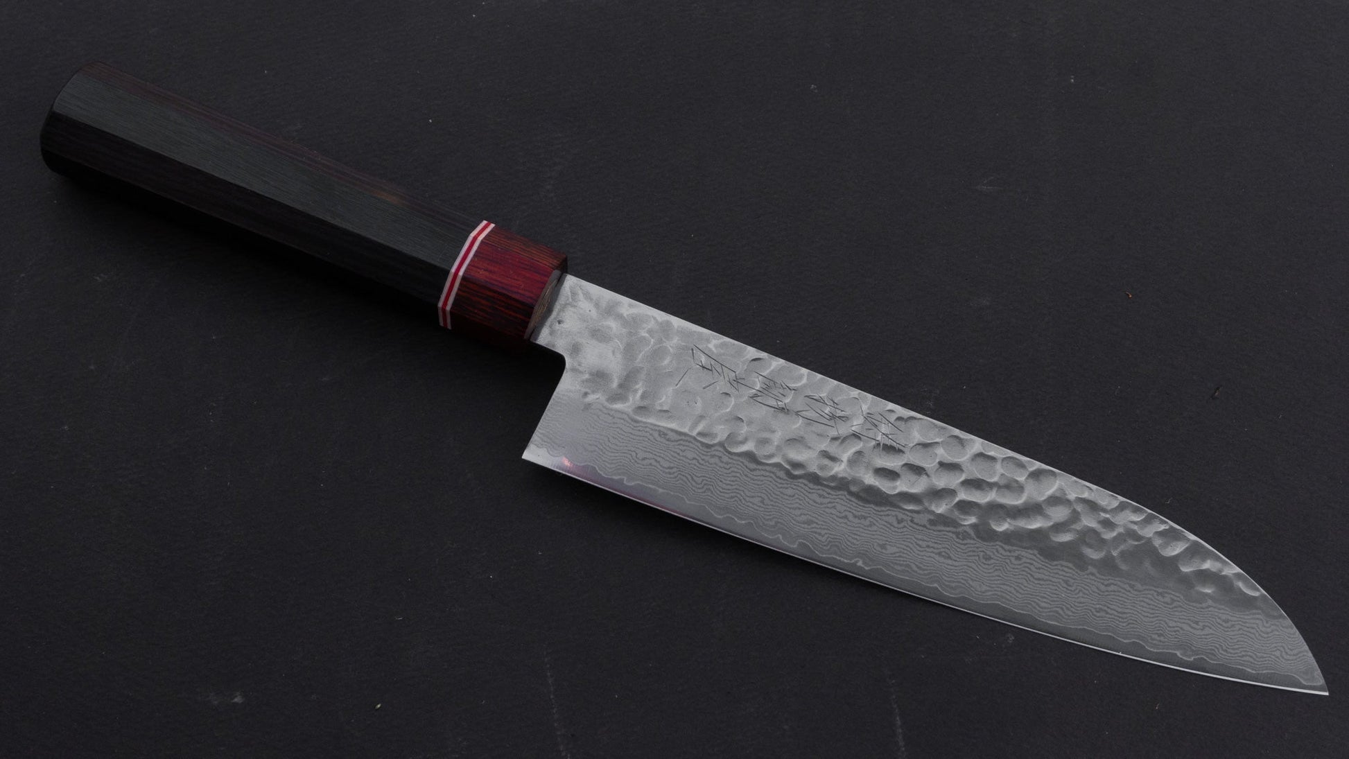 Hitohira Imojiya ST Tsuchime Damascus Santoku 180mm Pakka Handle | HITOHIRA