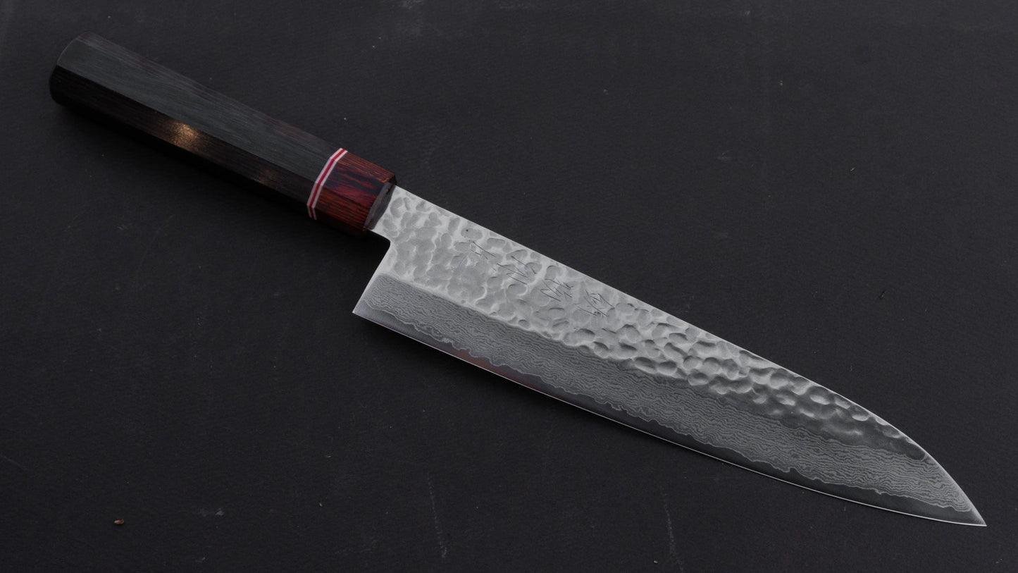 Hitohira Imojiya ST Tsuchime Damascus Gyuto 210mm Pakka Handle | HITOHIRA