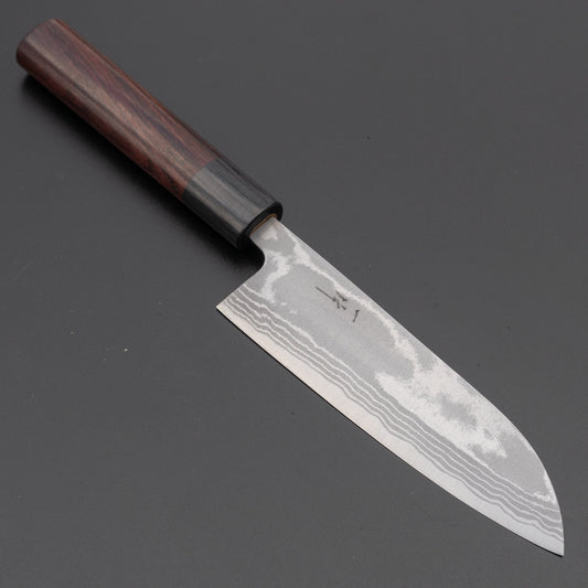 Hitohira GR Blue #2 Damascus Santoku 135mm Rosewood Handle | HITOHIRA