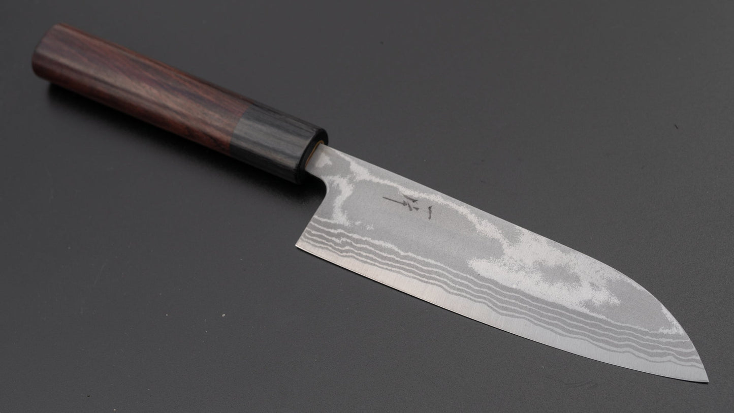 Hitohira GR Blue #2 Damascus Santoku 135mm Rosewood Handle | HITOHIRA