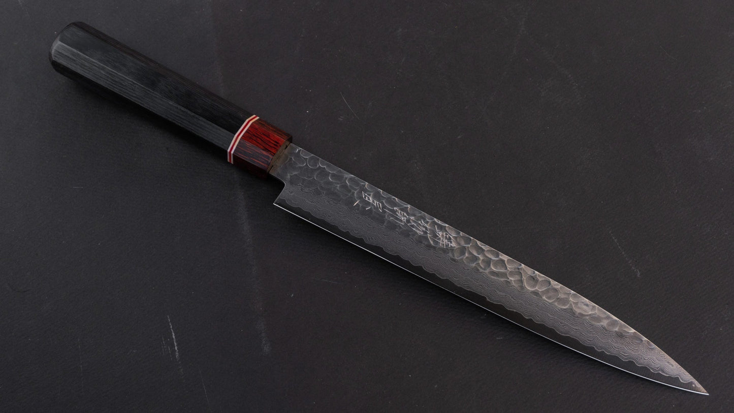 Hitohira Imojiya ST Tsuchime Damascus Sujihiki 210mm Pakka Handle | HITOHIRA