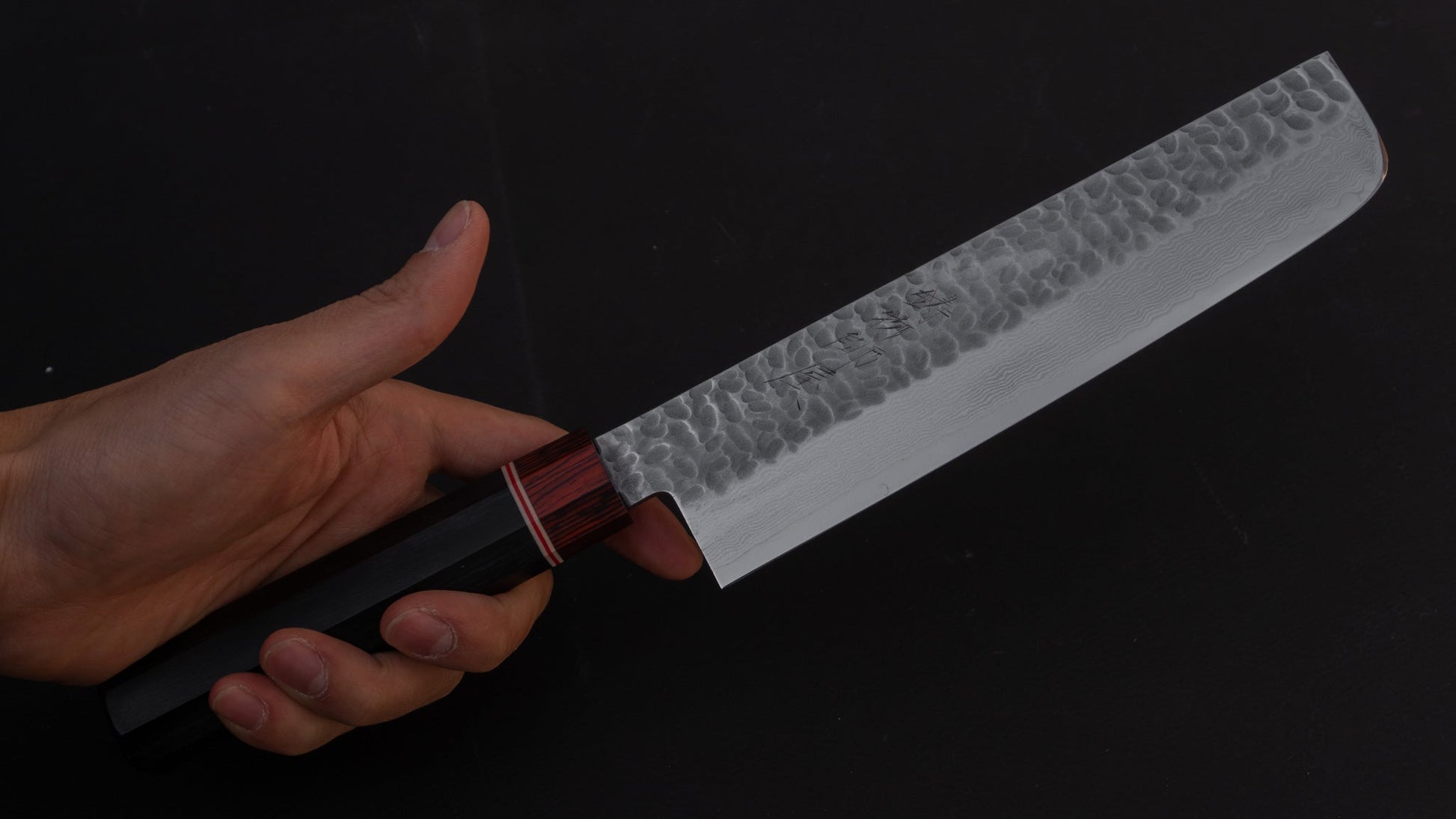 Hitohira Imojiya ST Tsuchime Damascus Nakiri 180mm Pakka Handle | HITOHIRA