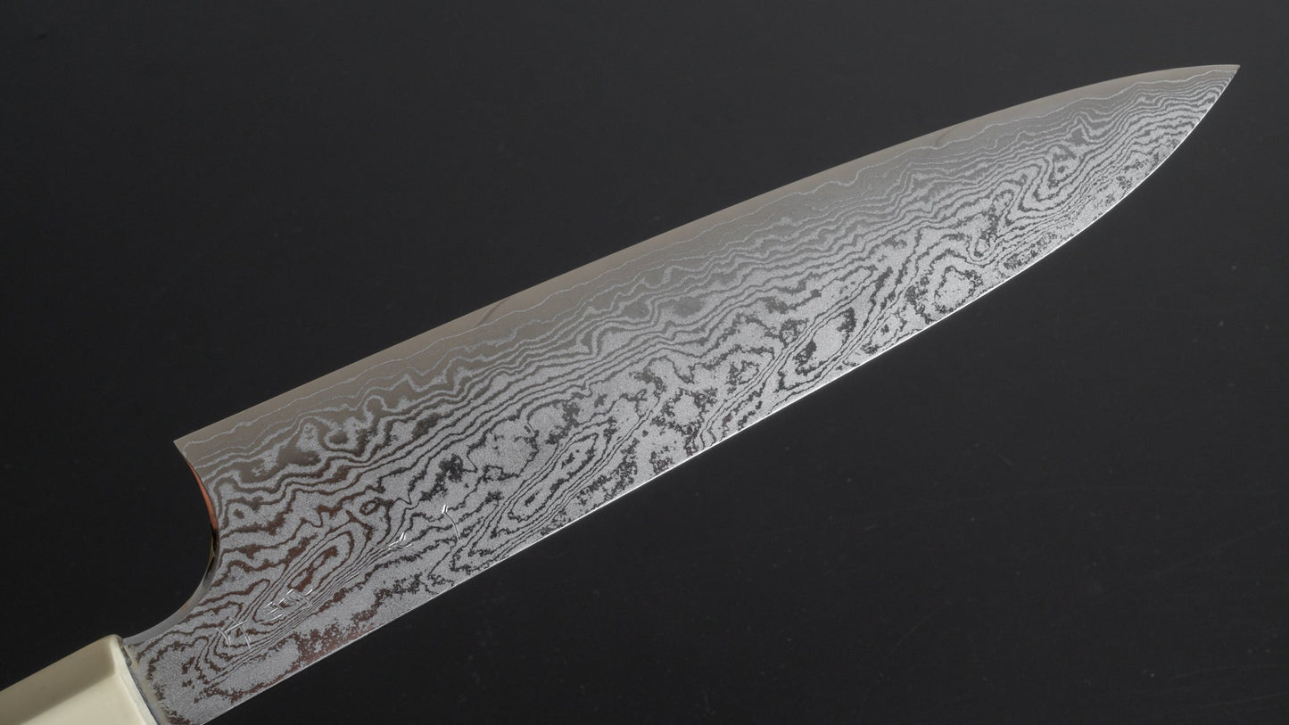 Hitohira Fuji Damascus Gyuto 210mm Lacquered Handle (White/ Black) - HITOHIRA