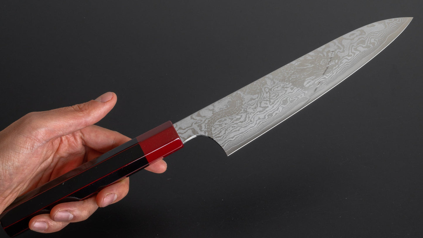 Hitohira Ryu Damascus Gyuto 210mm Lacquered Handle (Red/ Black) - HITOHIRA