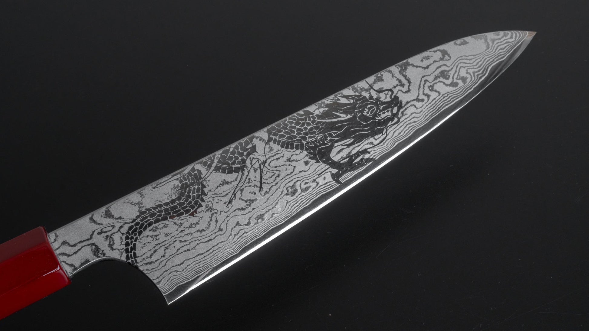 Hitohira Ryu Damascus Gyuto 210mm Lacquered Handle (Red/ Black) - HITOHIRA