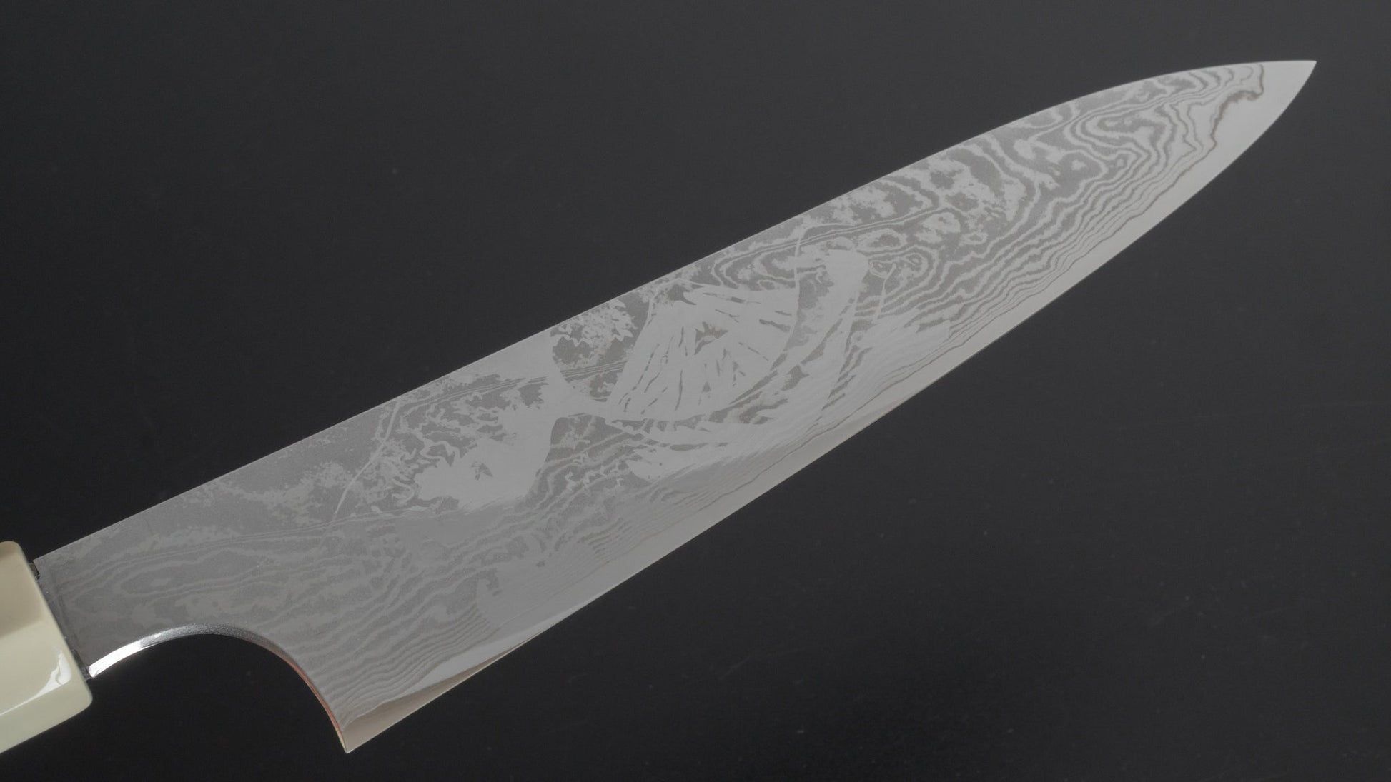 Hitohira Fuji Damascus Gyuto 210mm Lacquered Handle (White/ Black) - HITOHIRA