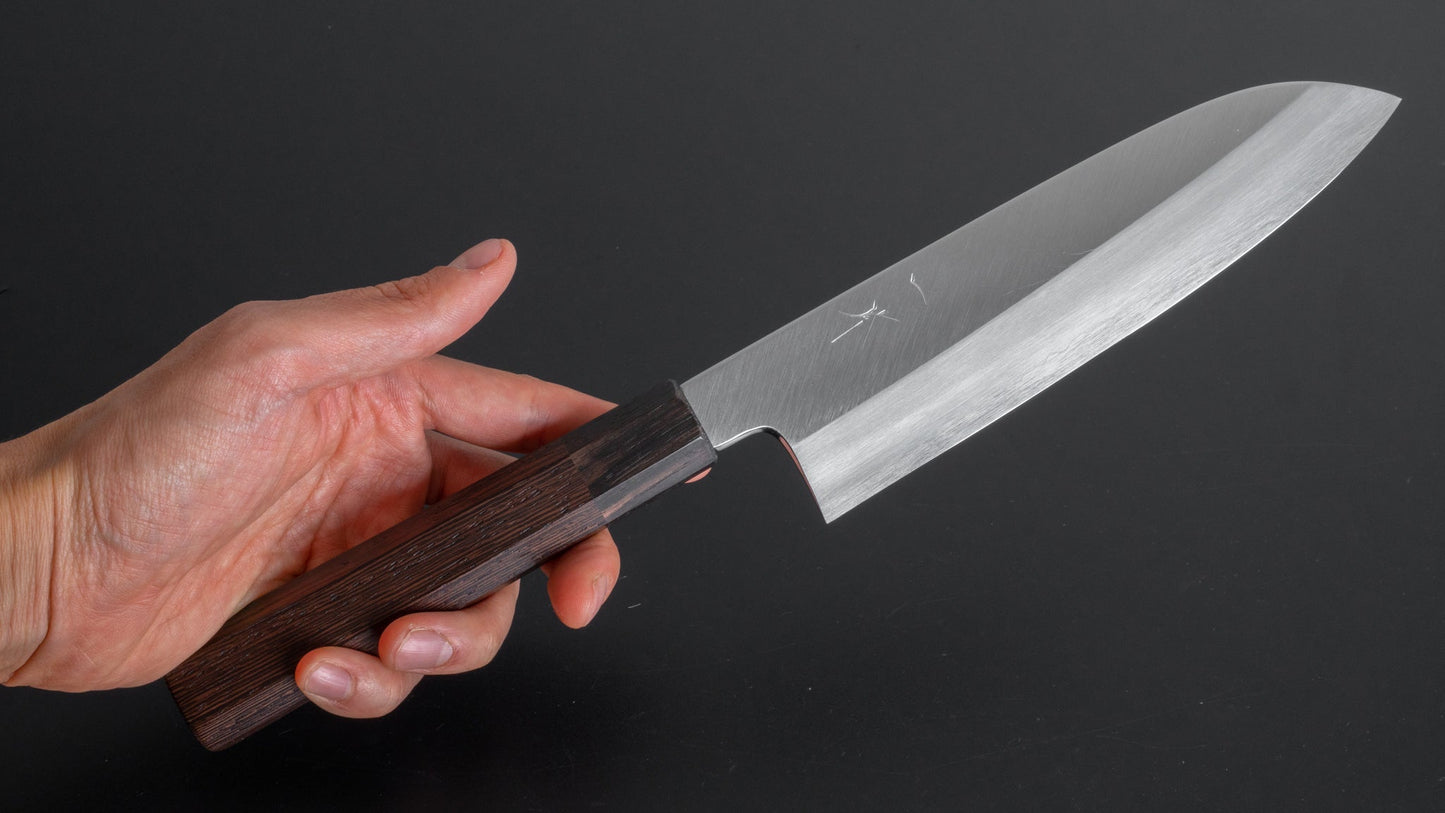 Hitohira Yamatsuka Rikichi Silver #3 Migaki Santoku 180mm Tagayasan Handle - HITOHIRA