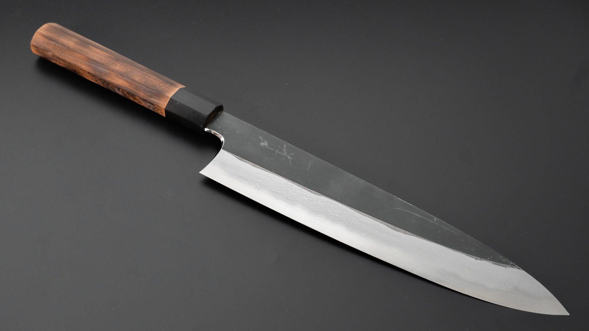 Hitohira Togashi White #1 Kurouchi Damascus Gyuto 240mm Burnt Yakusugi Handle - HITOHIRA