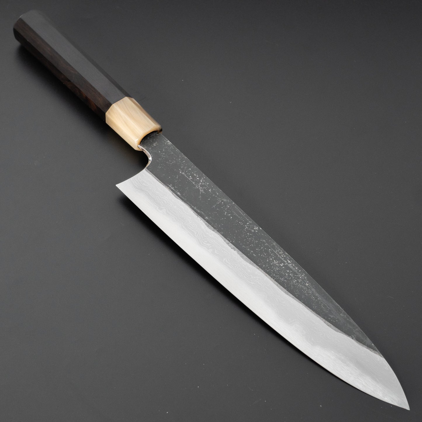 Hitohira Togashi White #1 Kurouchi Damascus Gyuto 240mm Ebony Handle - HITOHIRA