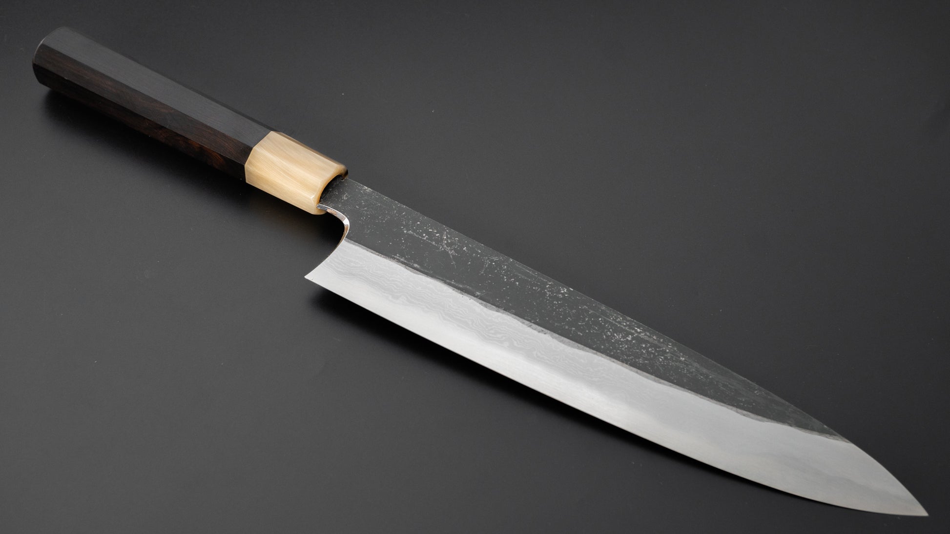 Hitohira Togashi White #1 Kurouchi Damascus Gyuto 240mm Ebony Handle - HITOHIRA